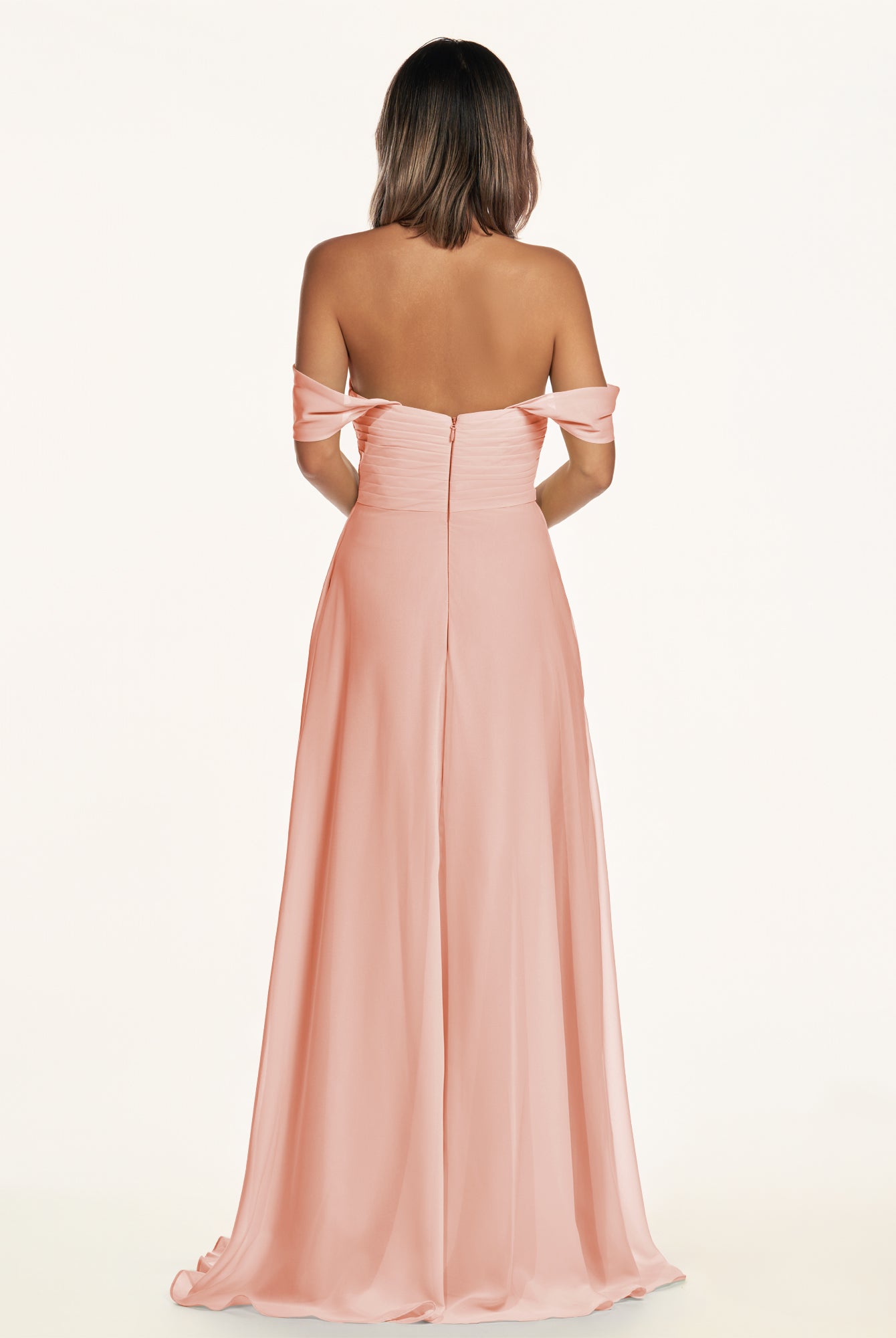 KissDress-Breona Rose Petal A Line Chiffon Off the Shoulder Twisted Long Bridesmaid Dress
