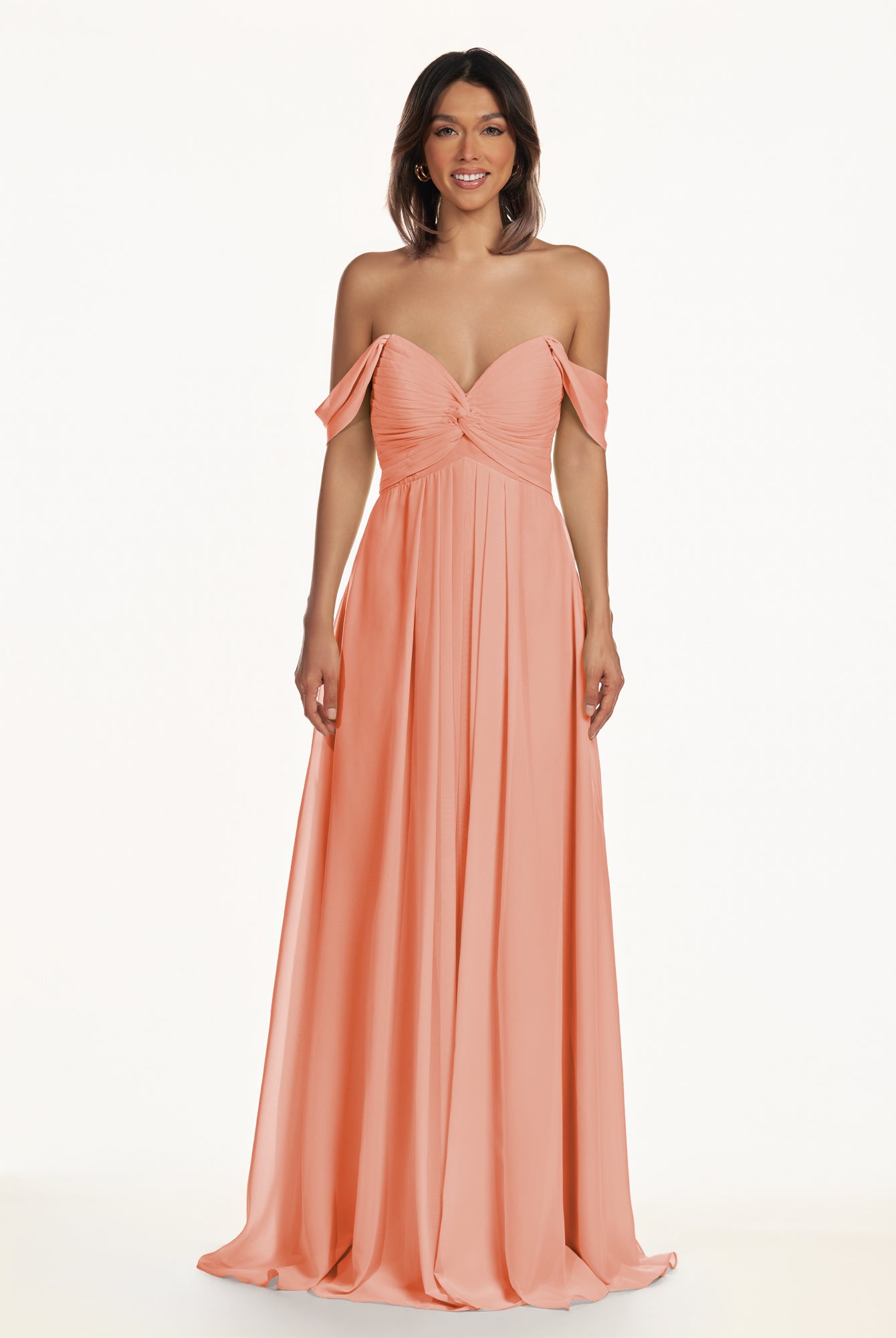 KissDress-Breona Rosette A Line Chiffon Off the Shoulder Twisted Long Bridesmaid Dress
