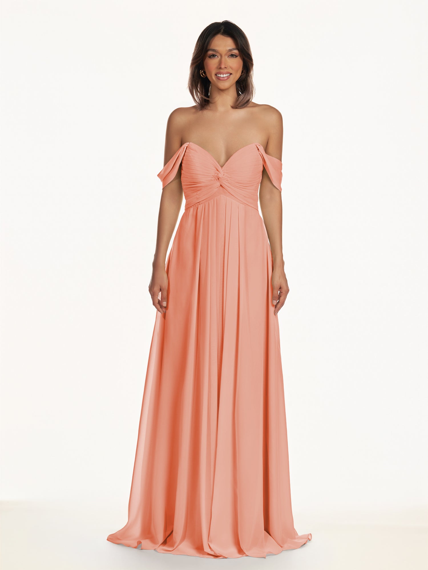 KissDress-Breona Rosette A Line Chiffon Off the Shoulder Twisted Long Bridesmaid Dress