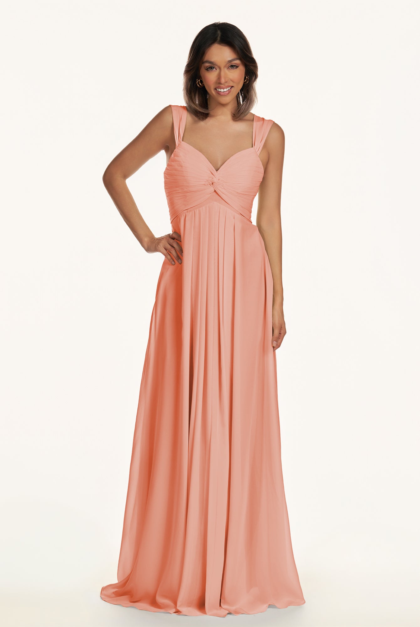 KissDress-Breona Rosette A Line Chiffon Off the Shoulder Twisted Long Bridesmaid Dress