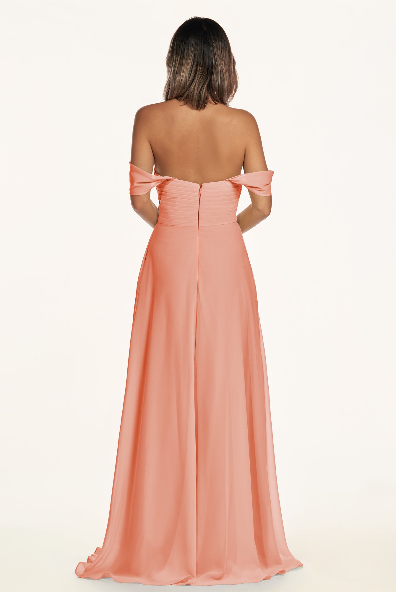 KissDress-Breona Rosette A Line Chiffon Off the Shoulder Twisted Long Bridesmaid Dress