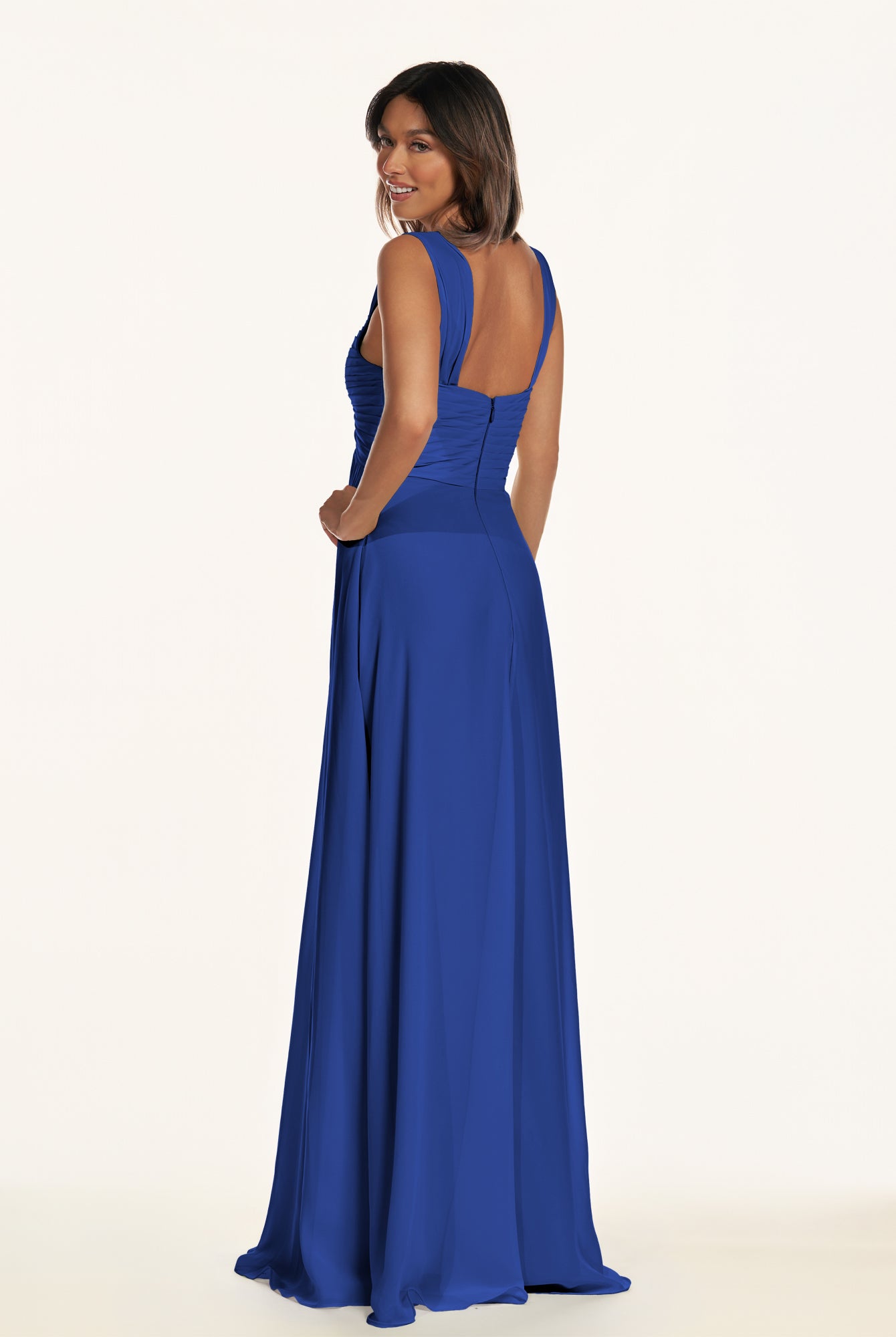 KissDress-Breona Royal Blue A Line Chiffon Off the Shoulder Twisted Long Bridesmaid Dress