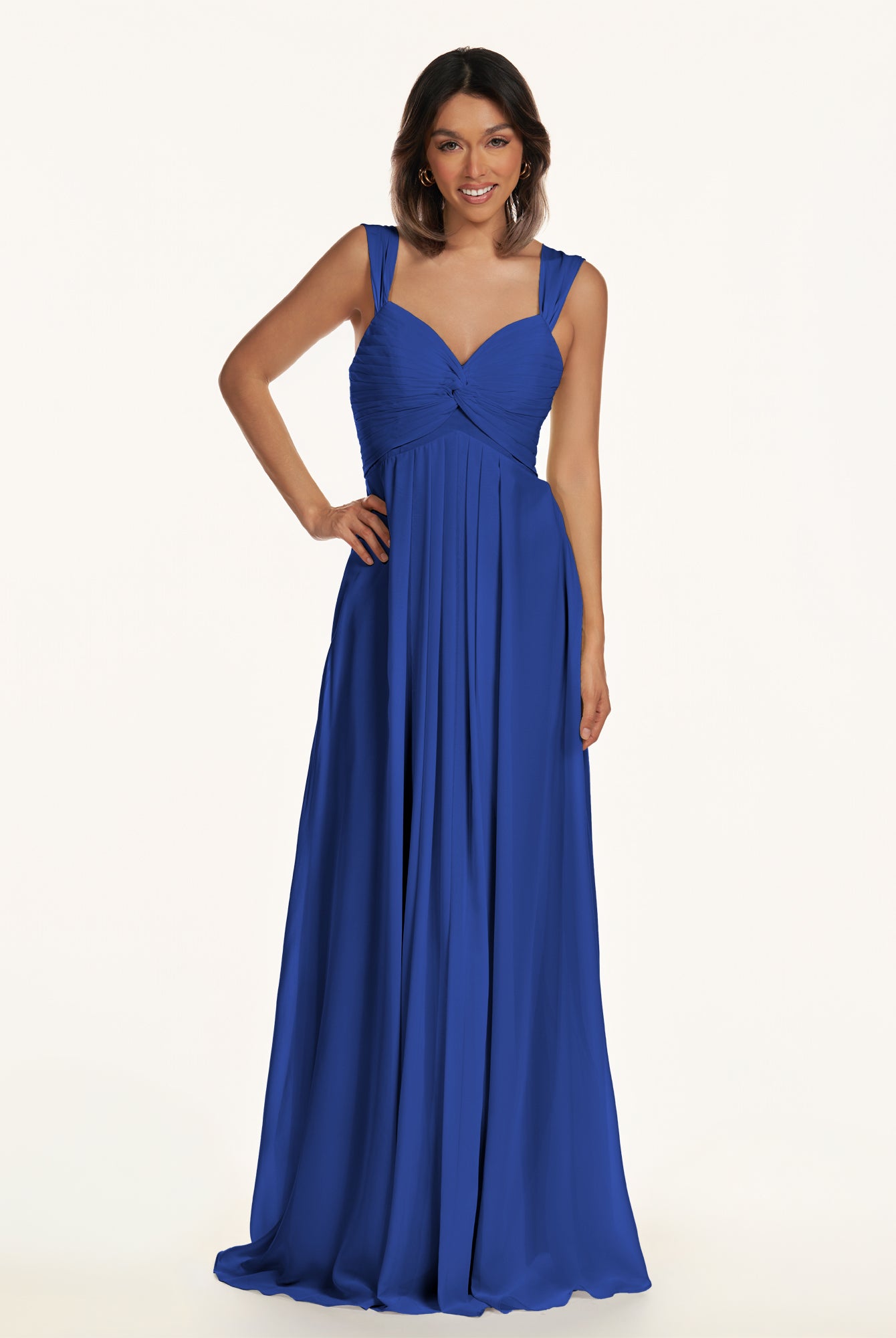 KissDress-Breona Royal Blue A Line Chiffon Off the Shoulder Twisted Long Bridesmaid Dress