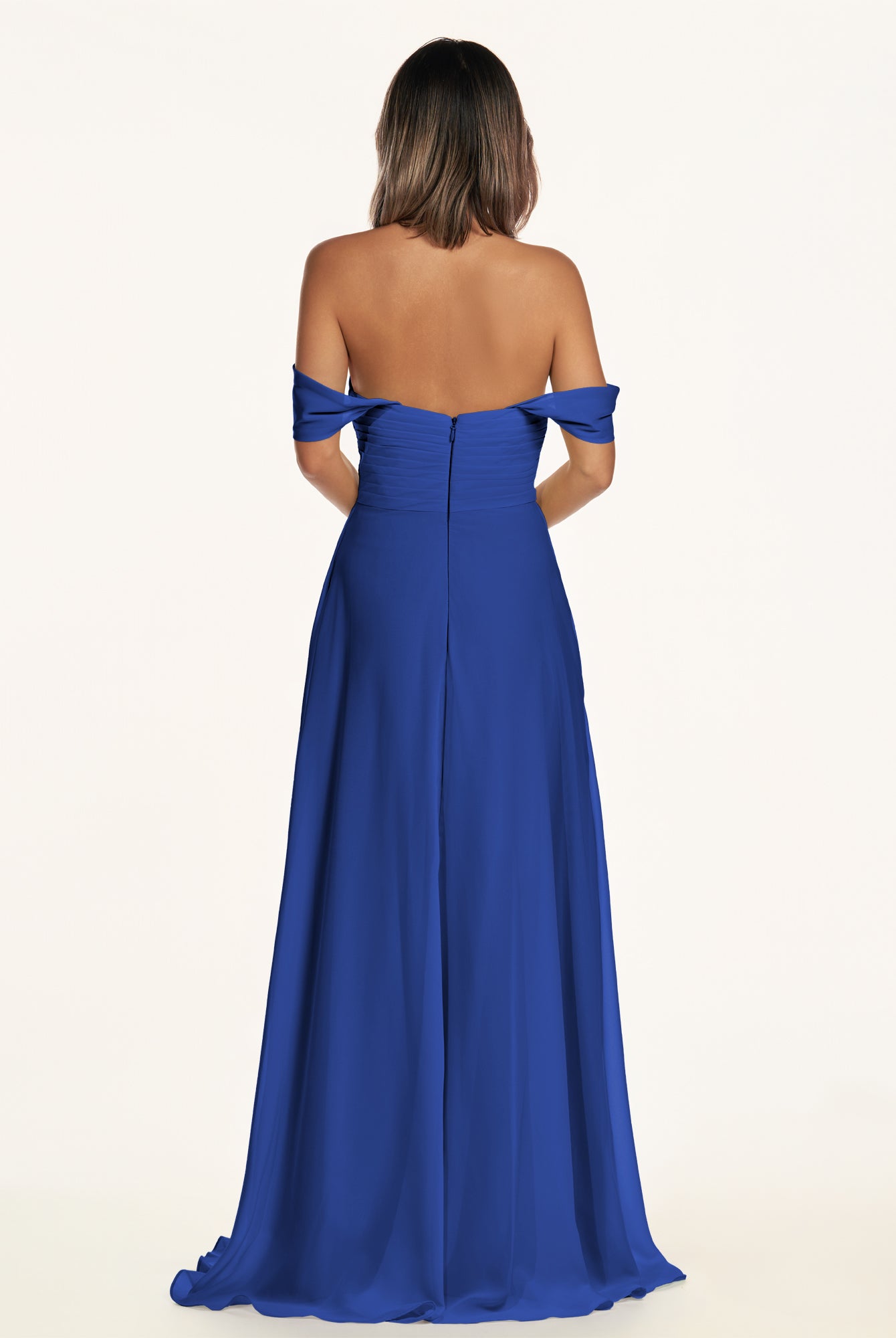 KissDress-Breona Royal Blue A Line Chiffon Off the Shoulder Twisted Long Bridesmaid Dress