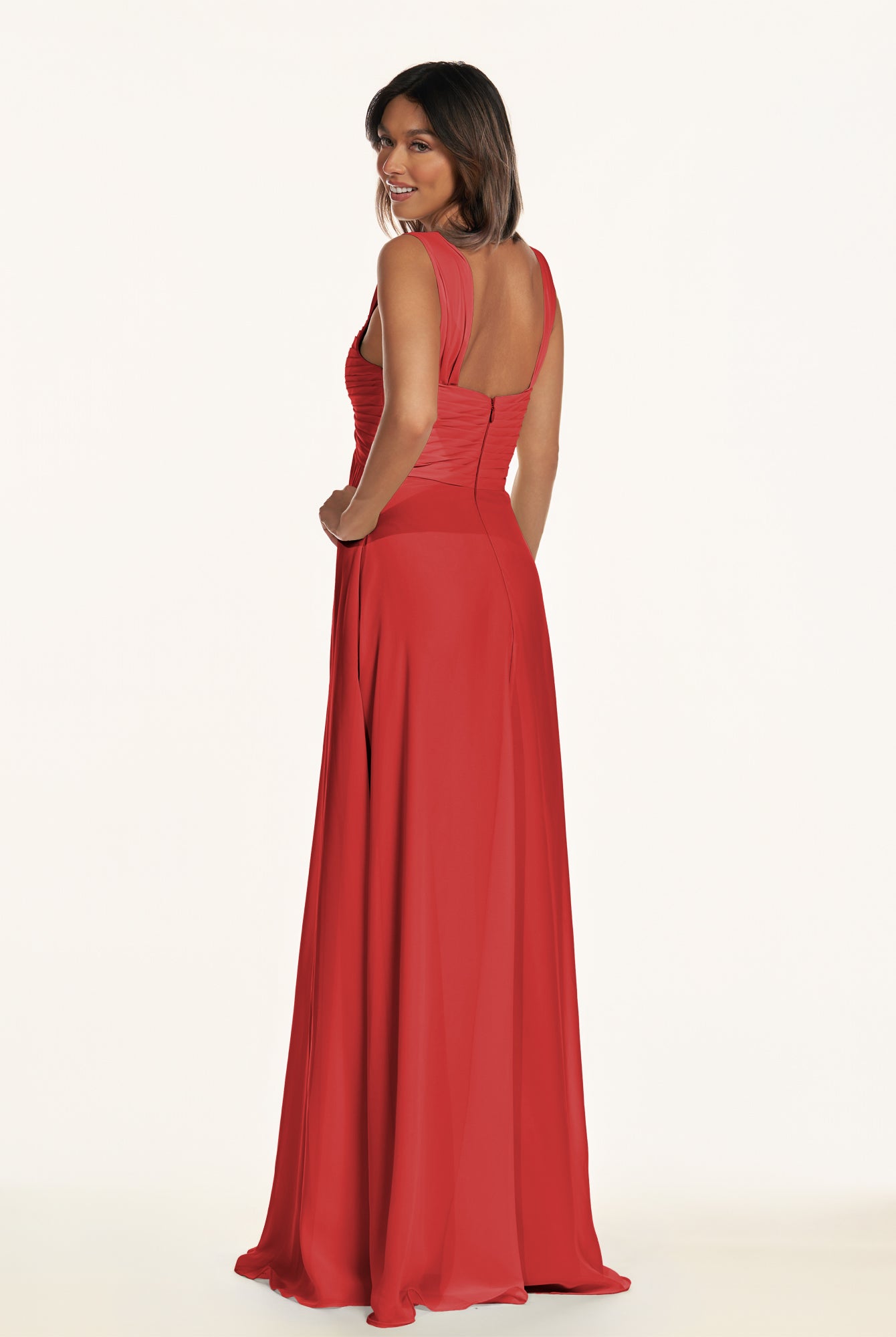 KissDress-Breona Ruby Red A Line Chiffon Off the Shoulder Twisted Long Bridesmaid Dress