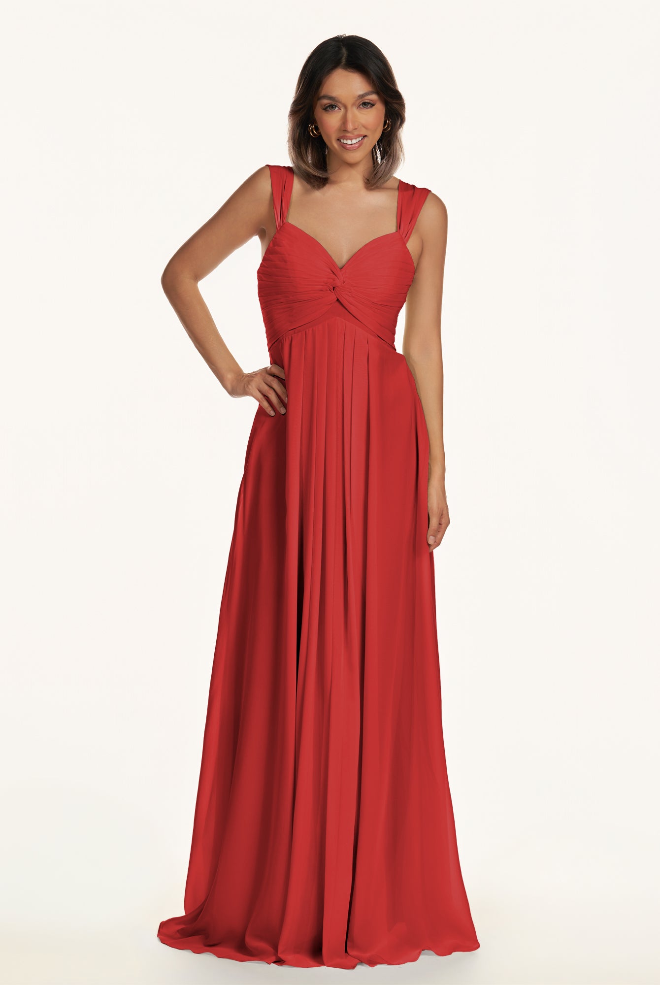 KissDress-Breona Ruby Red A Line Chiffon Off the Shoulder Twisted Long Bridesmaid Dress