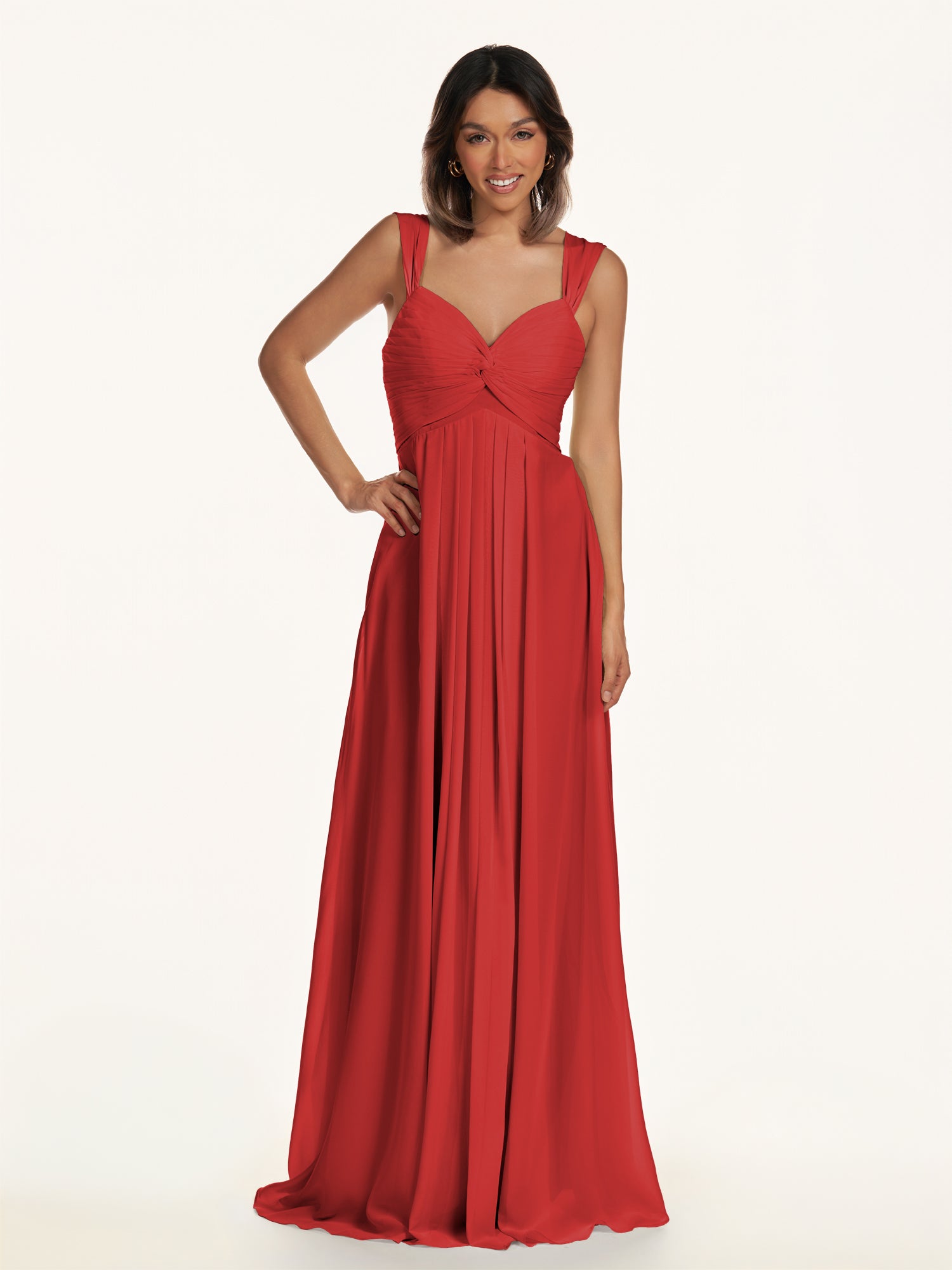 KissDress-Breona Ruby Red A Line Chiffon Off the Shoulder Twisted Long Bridesmaid Dress