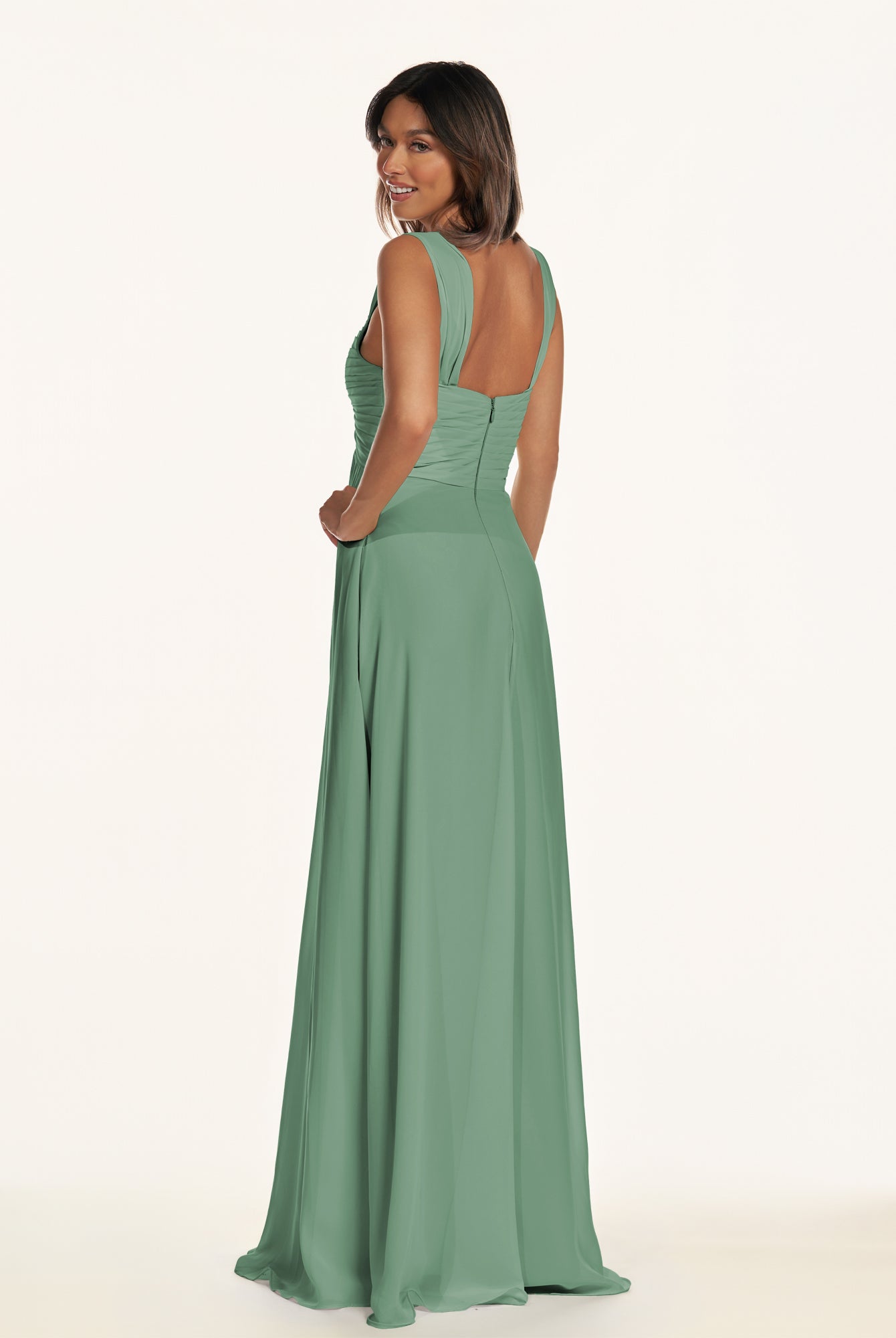 KissDress-Breona Sea Glass A Line Chiffon Off the Shoulder Twisted Long Bridesmaid Dress