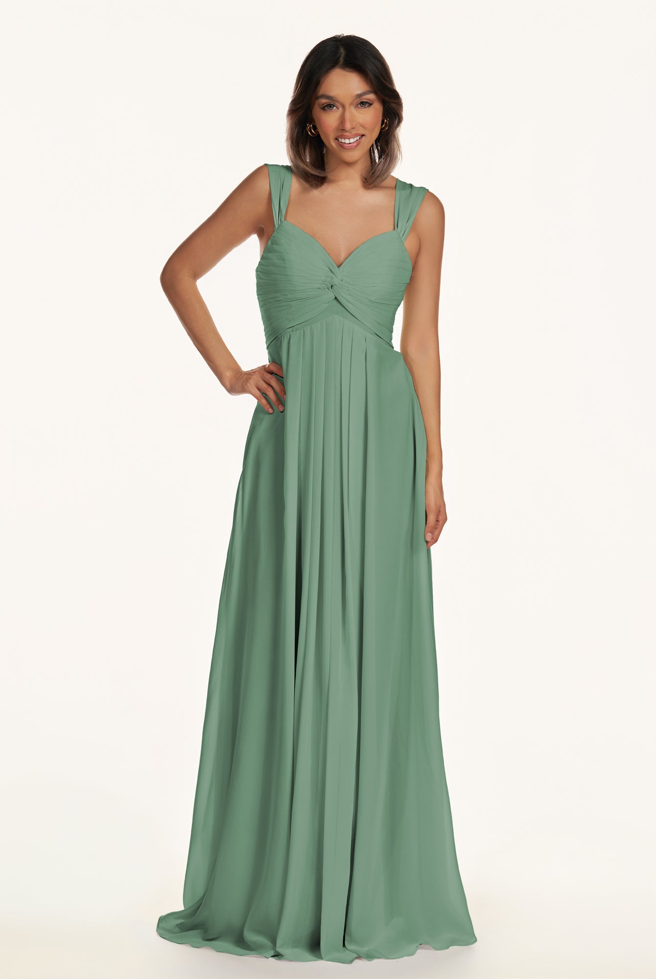KissDress-Breona Sea Glass A Line Chiffon Off the Shoulder Twisted Long Bridesmaid Dress