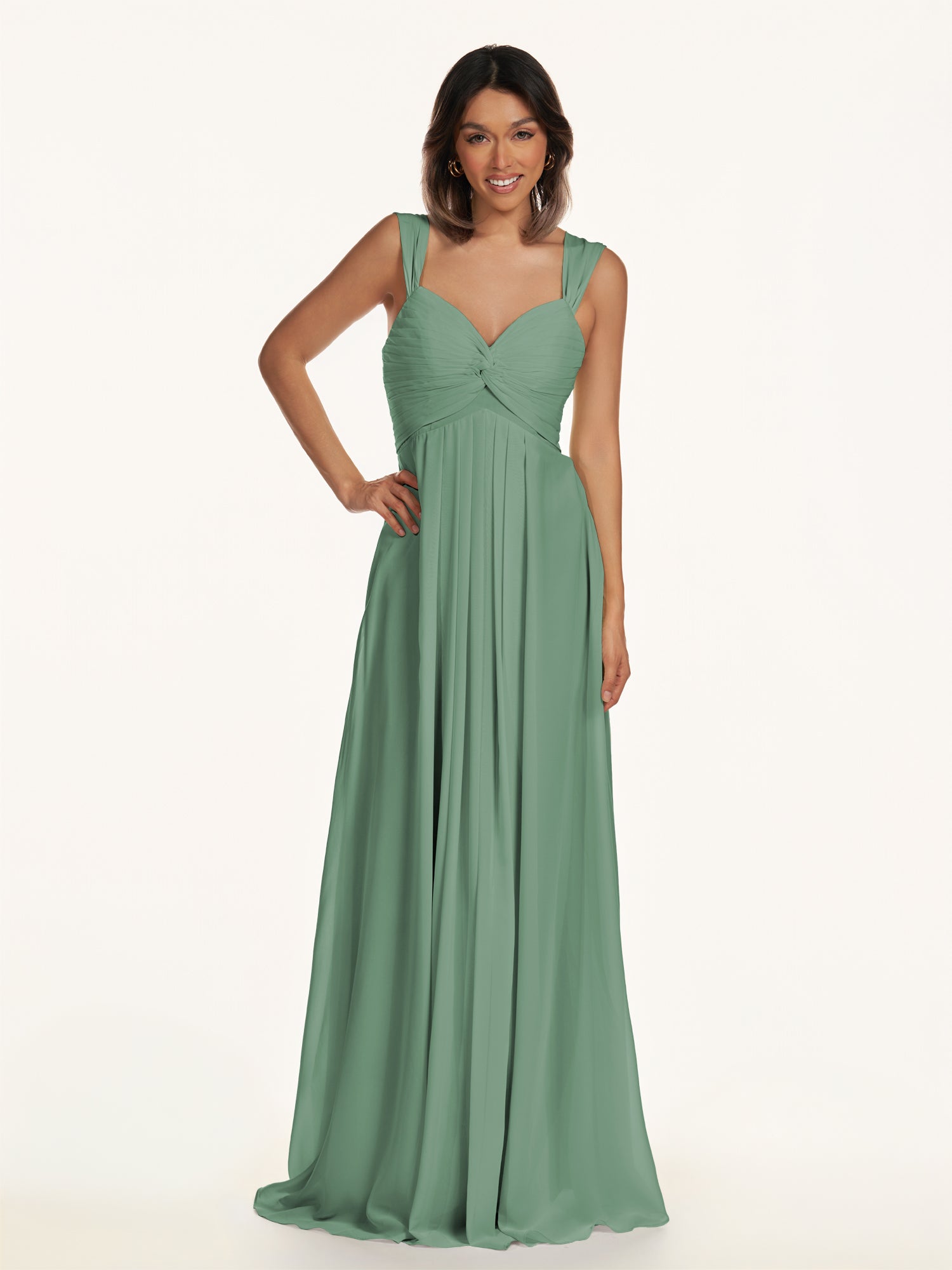 KissDress-Breona Sea Glass A Line Chiffon Off the Shoulder Twisted Long Bridesmaid Dress