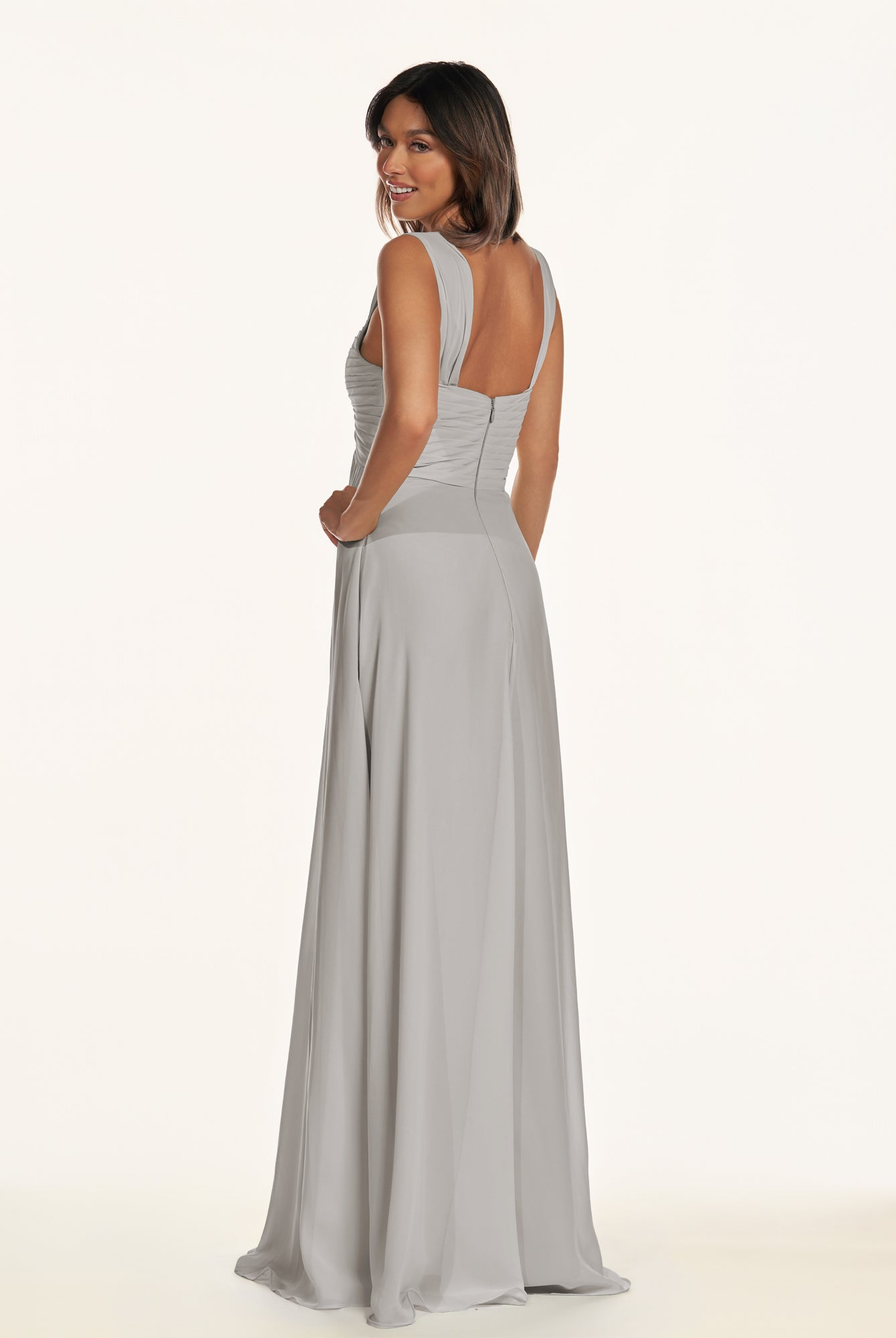 KissDress-Breona Silver A Line Chiffon Off the Shoulder Twisted Long Bridesmaid Dress