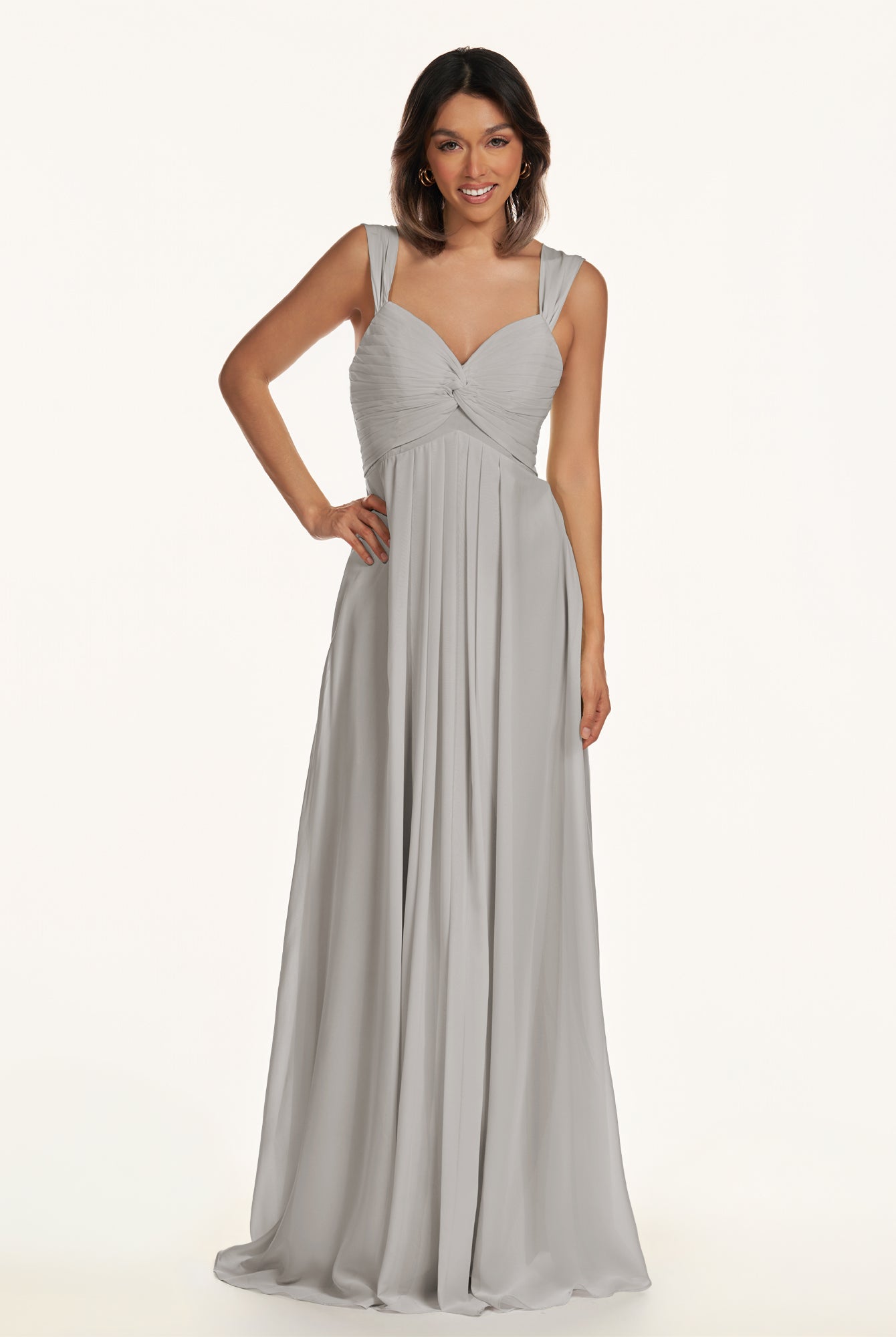 KissDress-Breona Silver A Line Chiffon Off the Shoulder Twisted Long Bridesmaid Dress