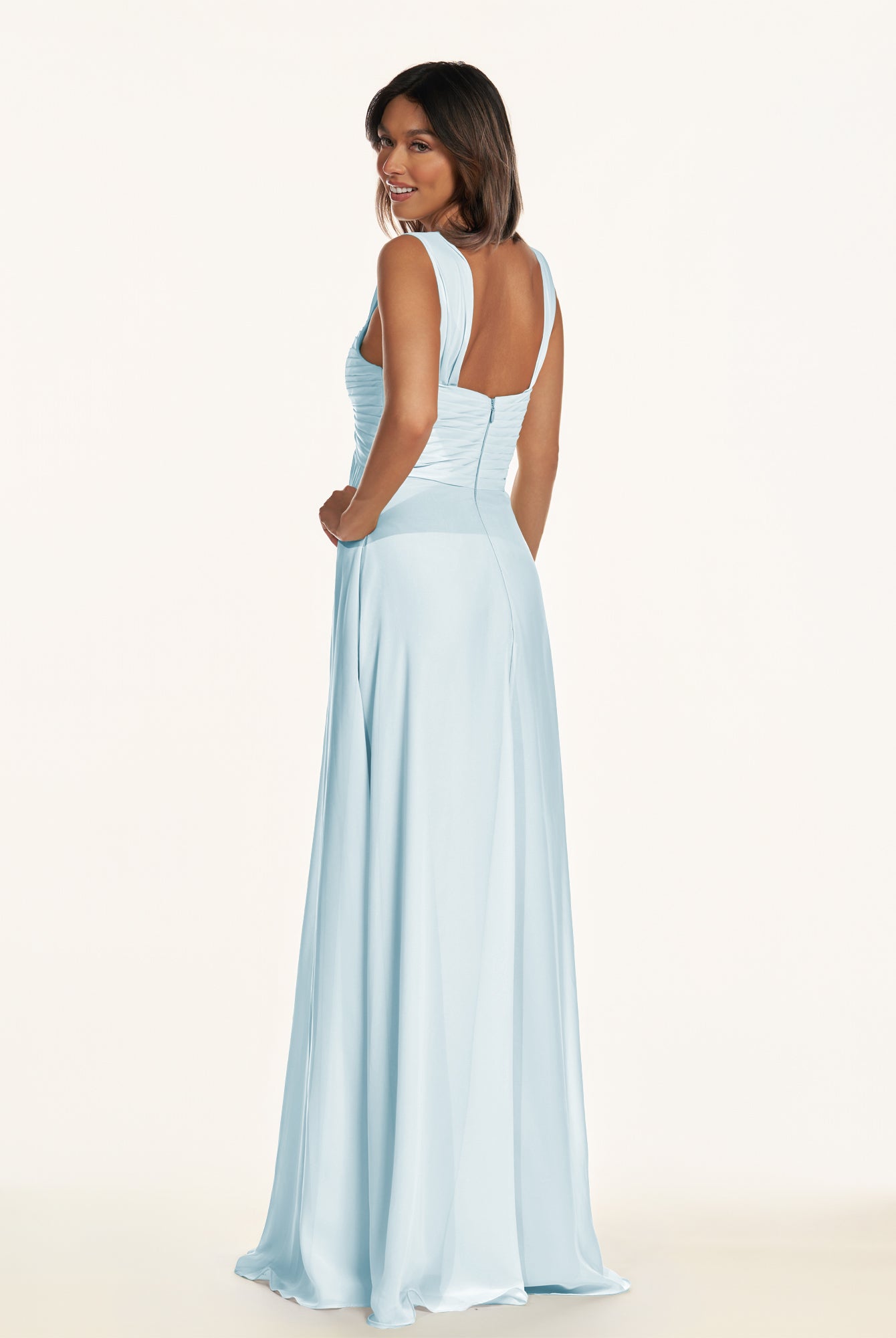 KissDress-Breona Sky Blue A Line Chiffon Off the Shoulder Twisted Long Bridesmaid Dress