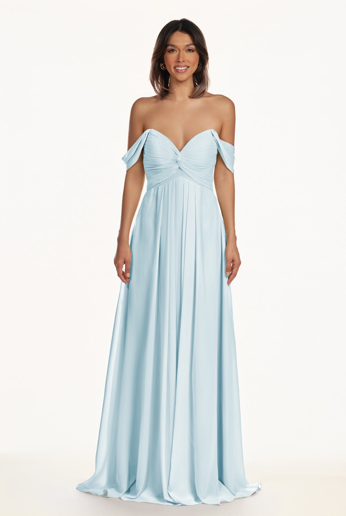 KissDress-Breona Sky Blue A Line Chiffon Off the Shoulder Twisted Long Bridesmaid Dress