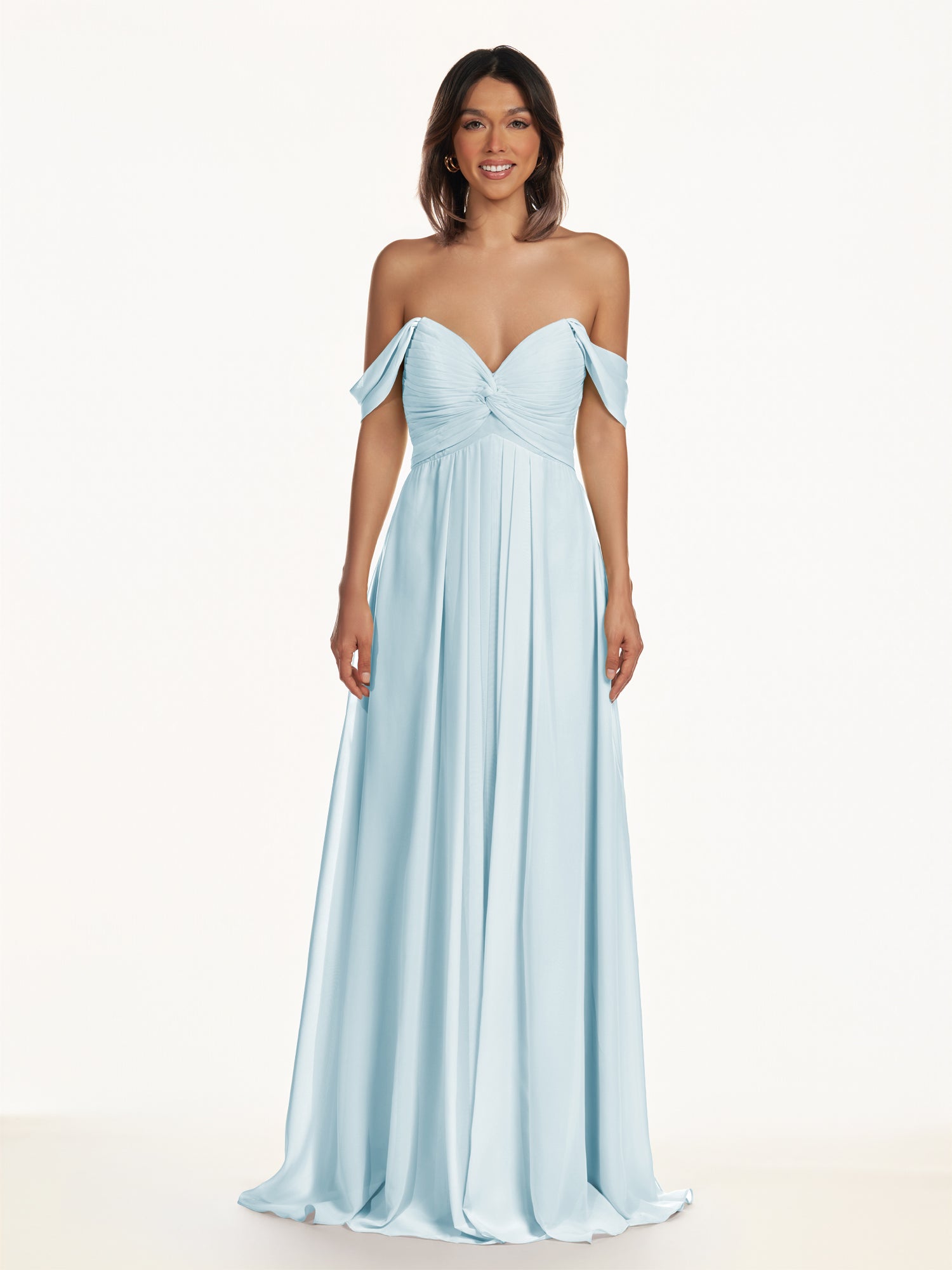 KissDress-Breona Sky Blue A Line Chiffon Off the Shoulder Twisted Long Bridesmaid Dress