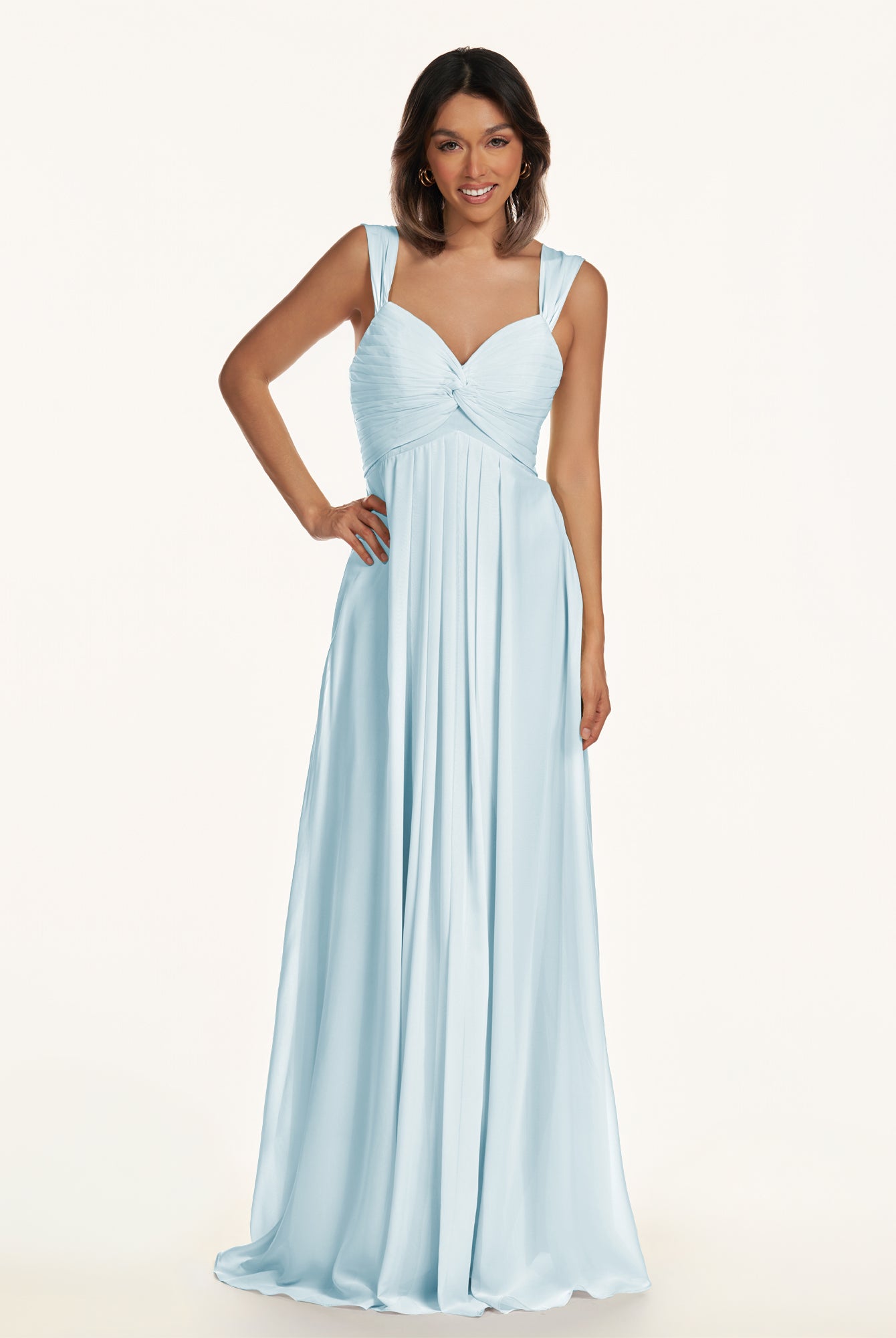 KissDress-Breona Sky Blue A Line Chiffon Off the Shoulder Twisted Long Bridesmaid Dress