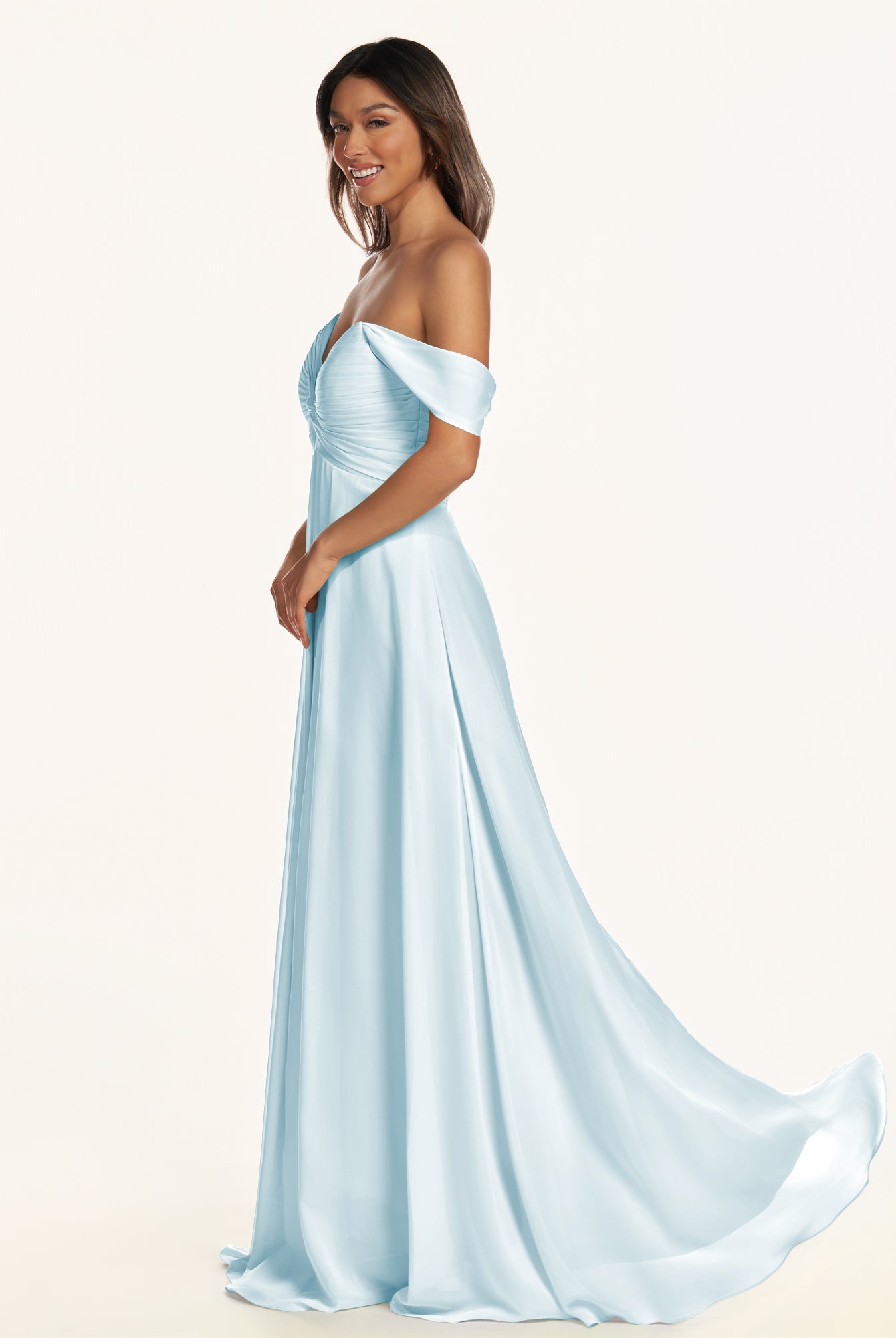 KissDress-Breona Sky Blue A Line Chiffon Off the Shoulder Twisted Long Bridesmaid Dress