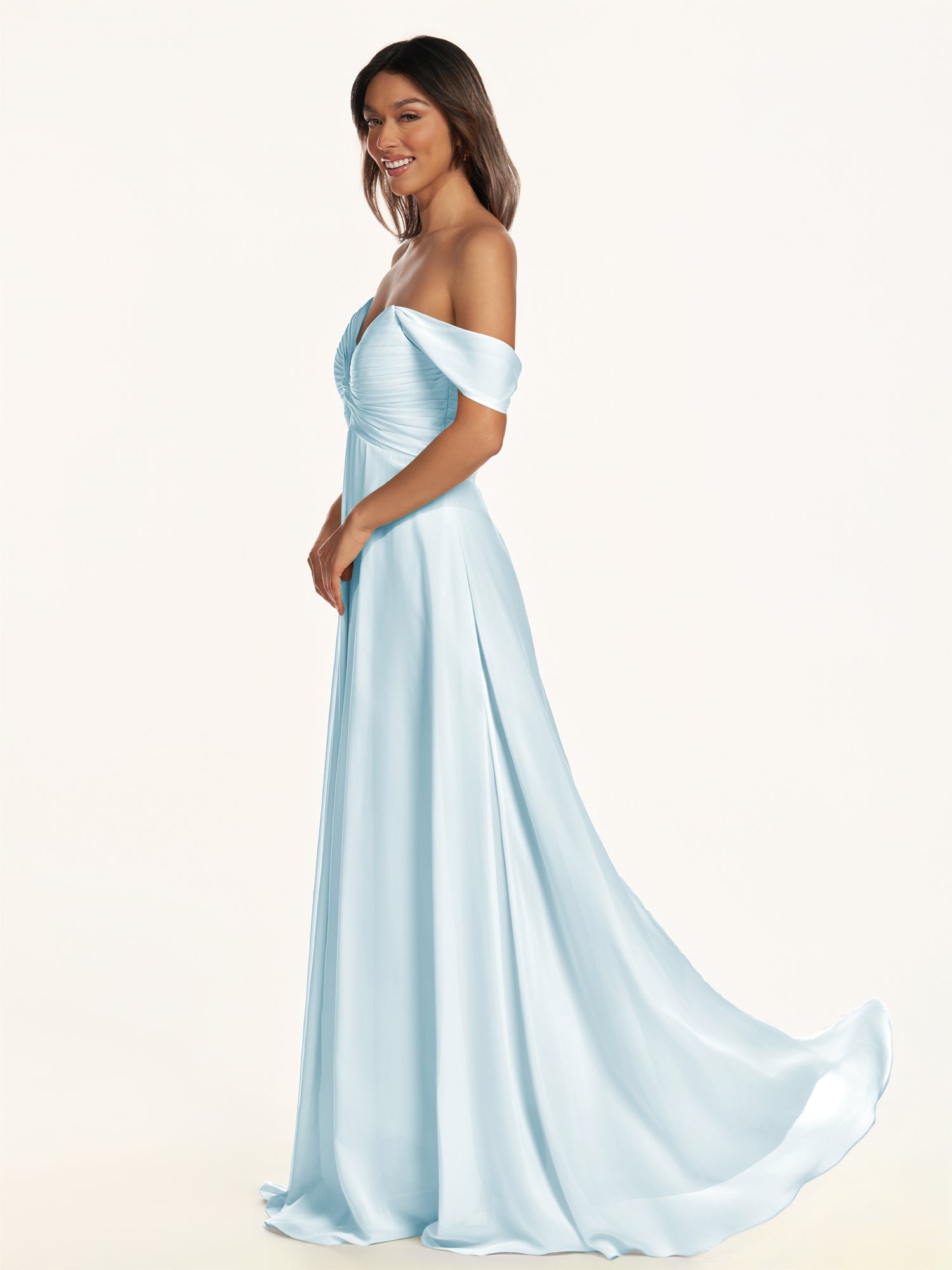 KissDress-Breona Sky Blue A Line Chiffon Off the Shoulder Twisted Long Bridesmaid Dress