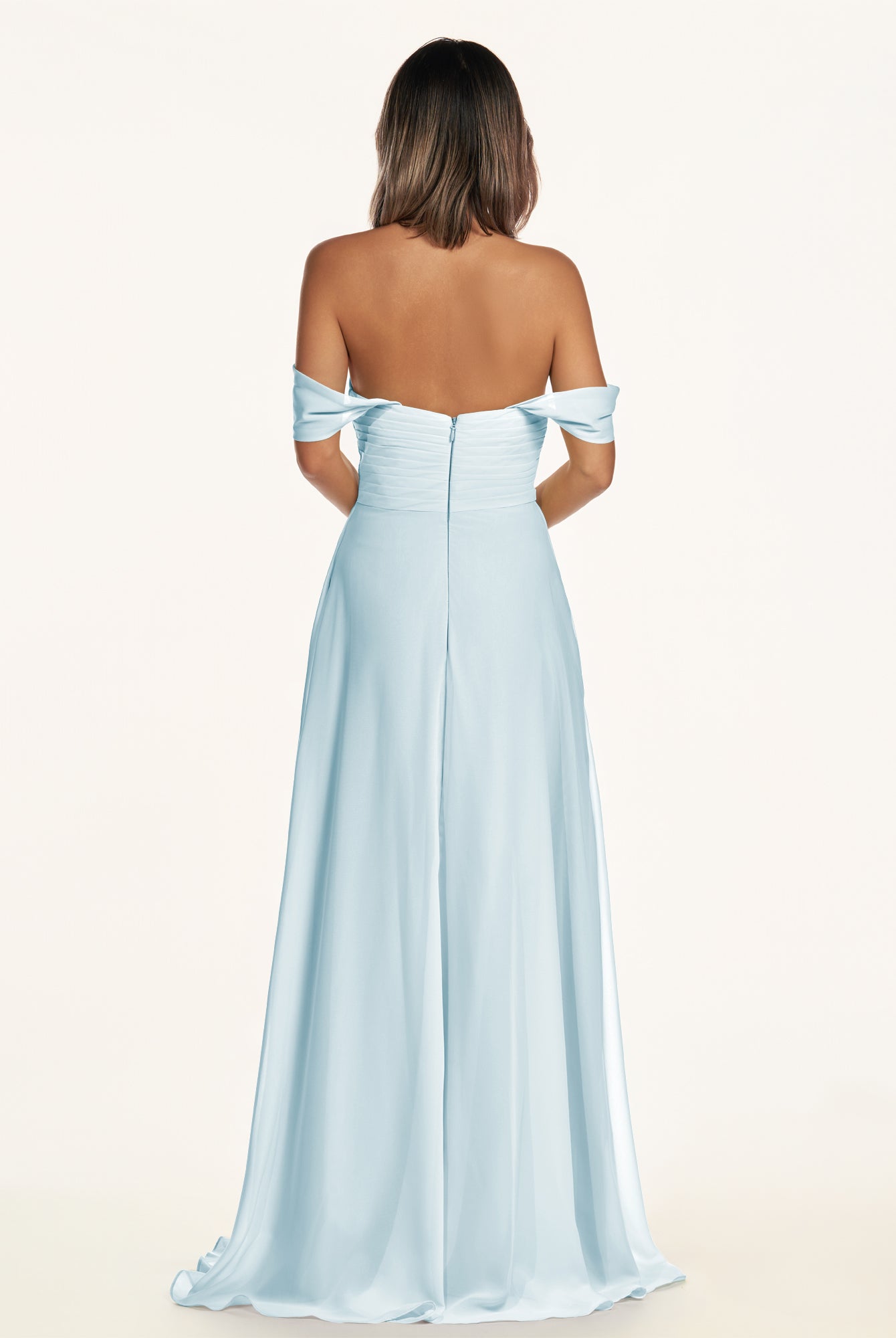 KissDress-Breona Sky Blue A Line Chiffon Off the Shoulder Twisted Long Bridesmaid Dress