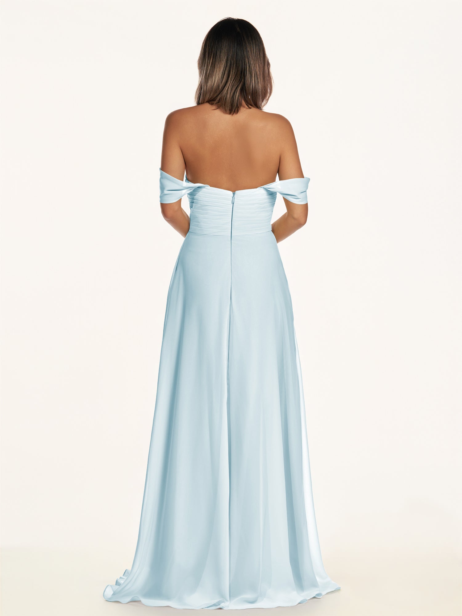 KissDress-Breona Sky Blue A Line Chiffon Off the Shoulder Twisted Long Bridesmaid Dress