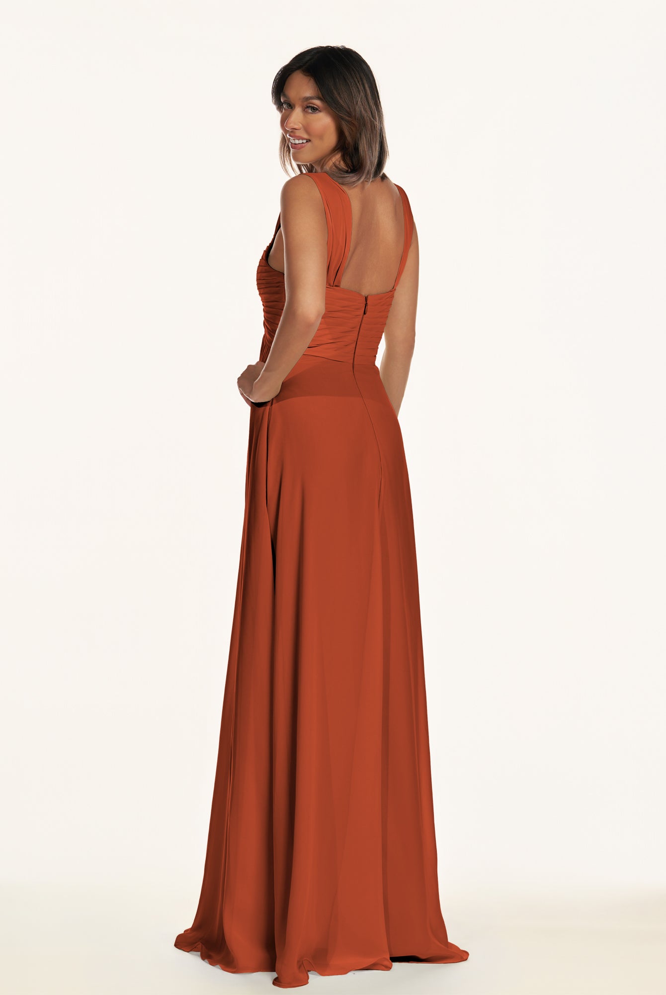 KissDress-Breona Spice A Line Chiffon Off the Shoulder Twisted Long Bridesmaid Dress