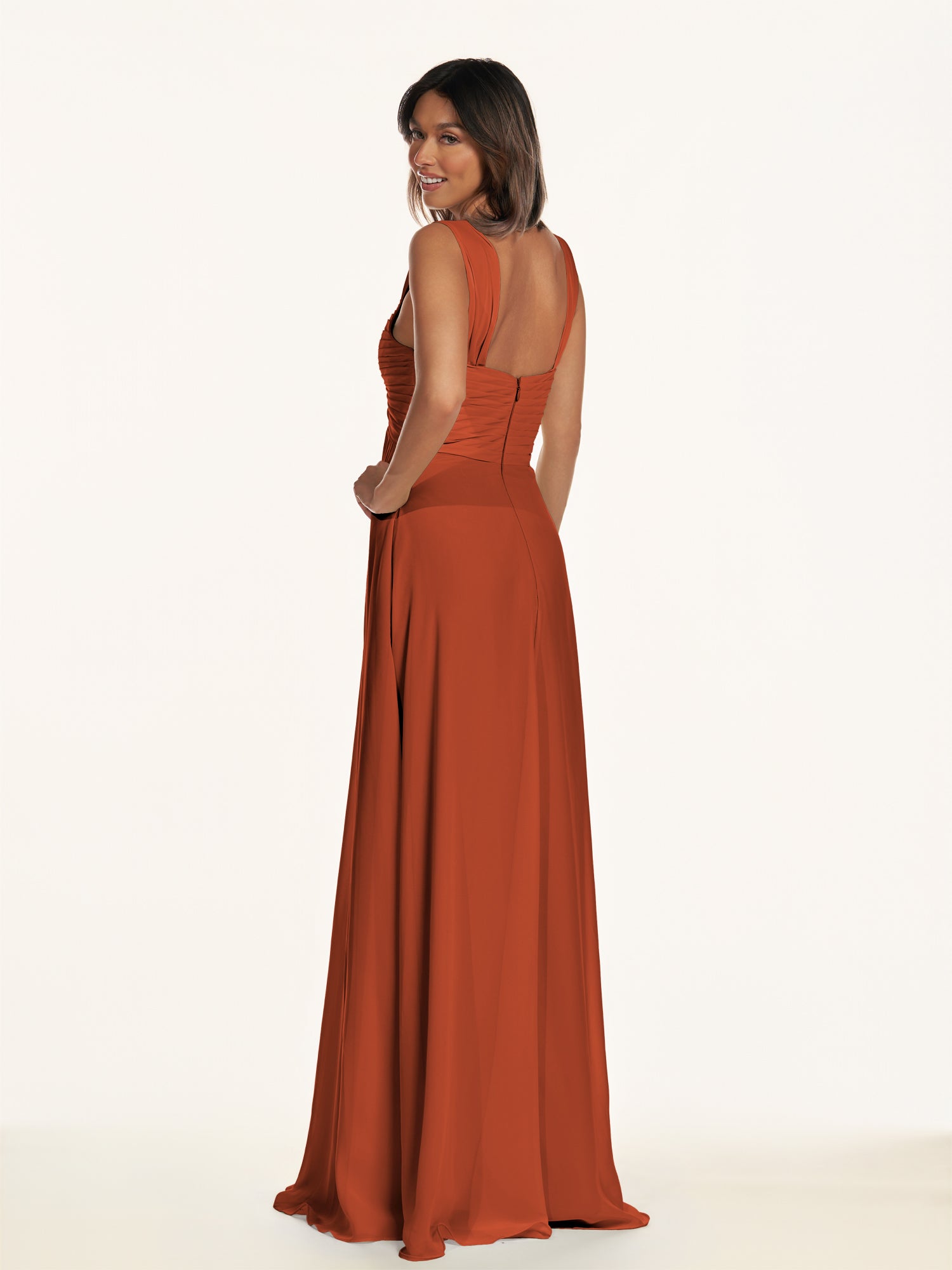 KissDress-Breona Spice A Line Chiffon Off the Shoulder Twisted Long Bridesmaid Dress
