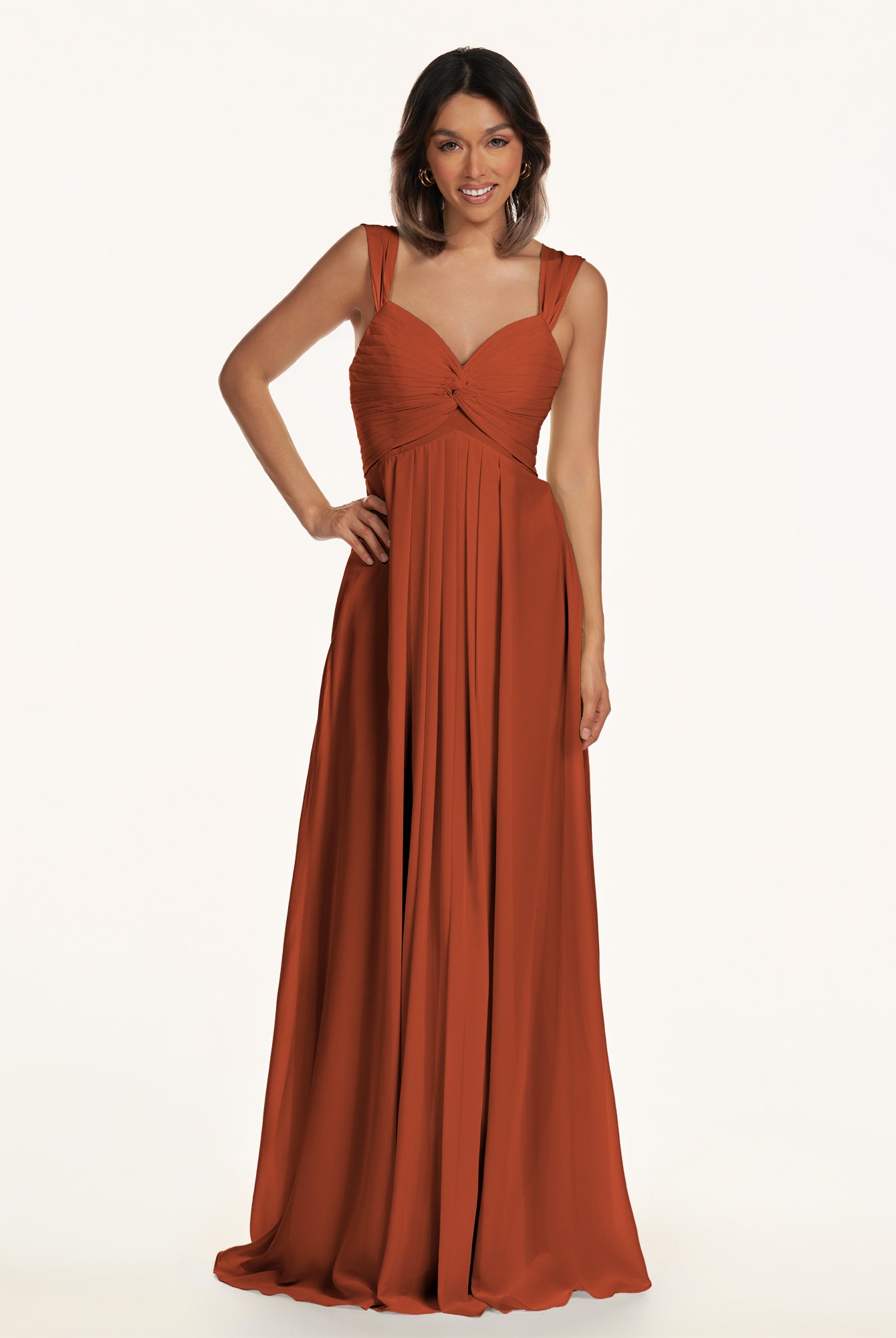 KissDress-Breona Spice A Line Chiffon Off the Shoulder Twisted Long Bridesmaid Dress