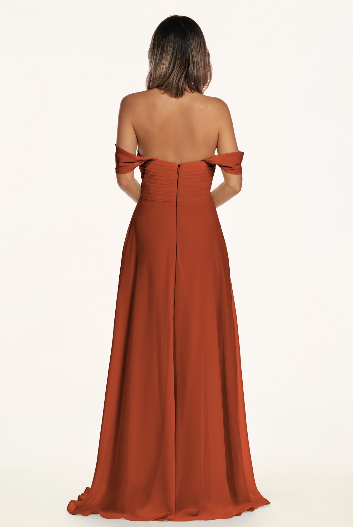 KissDress-Breona Spice A Line Chiffon Off the Shoulder Twisted Long Bridesmaid Dress