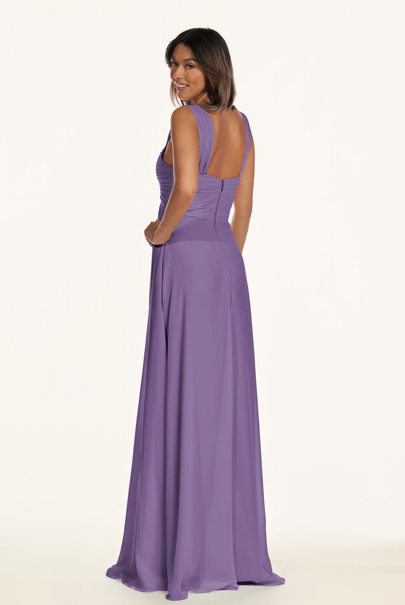 KissDress-Breona Tahiti A Line Chiffon Off the Shoulder Twisted Long Bridesmaid Dress