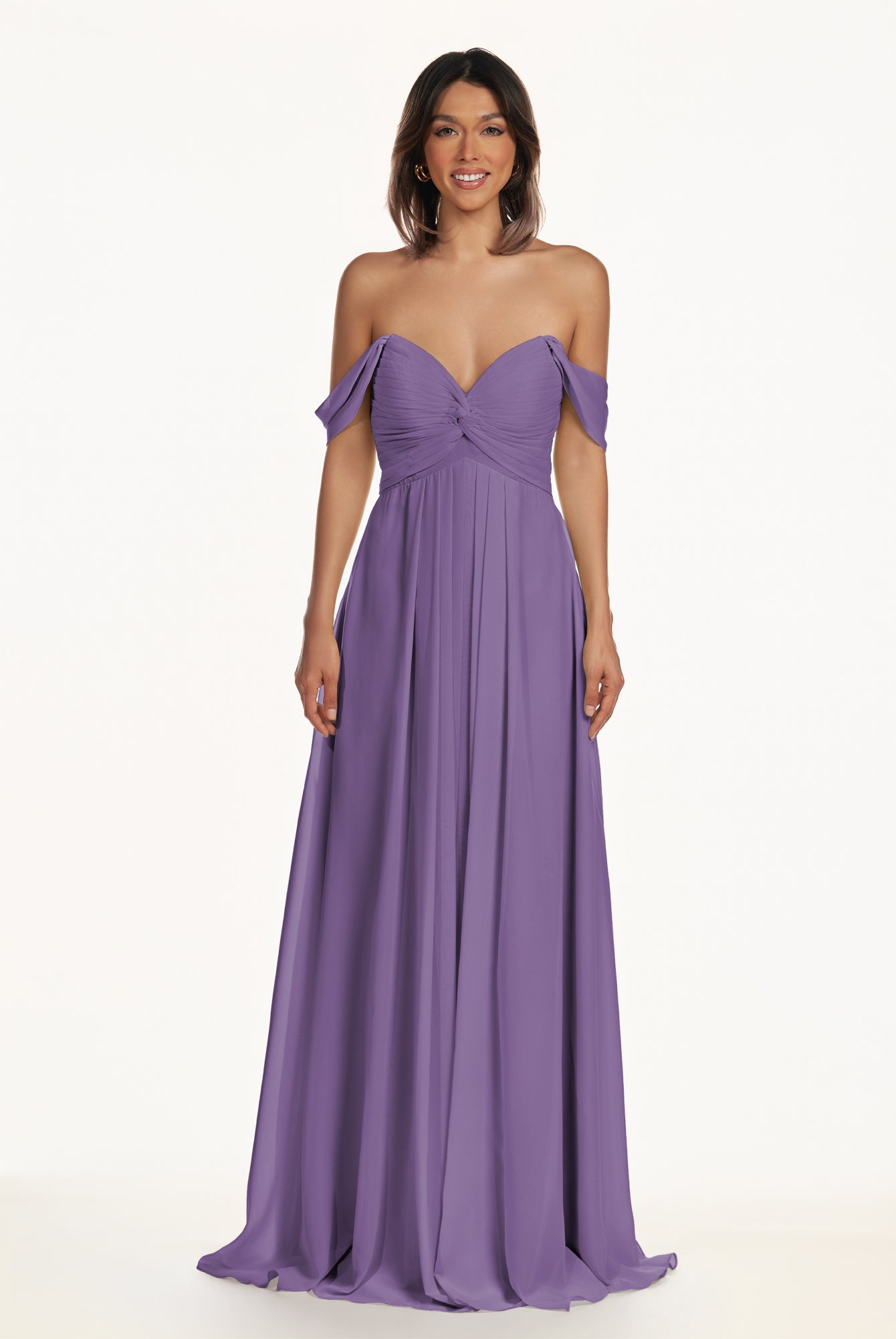 KissDress-Breona Tahiti A Line Chiffon Off the Shoulder Twisted Long Bridesmaid Dress