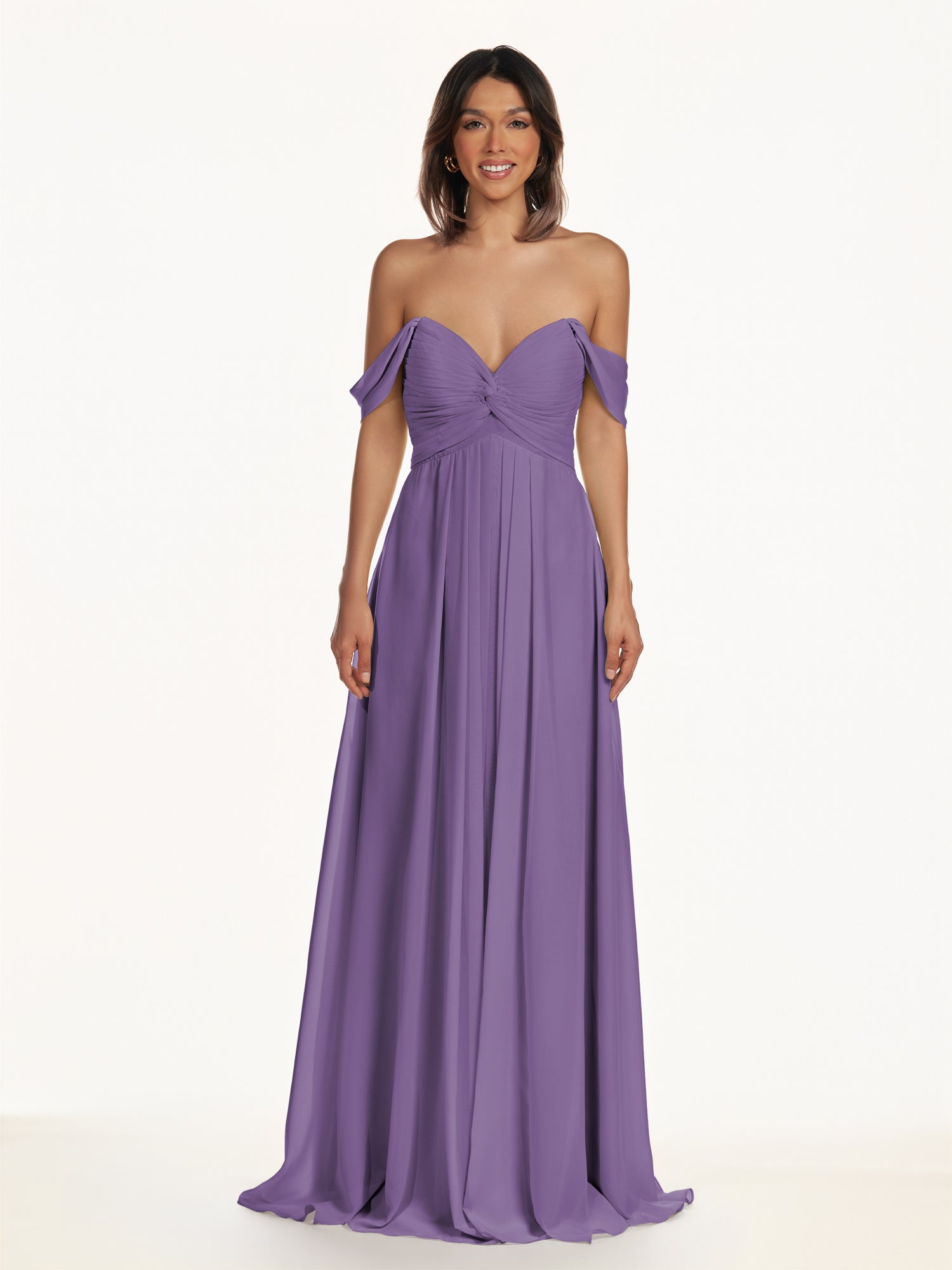 KissDress-Breona Tahiti A Line Chiffon Off the Shoulder Twisted Long Bridesmaid Dress
