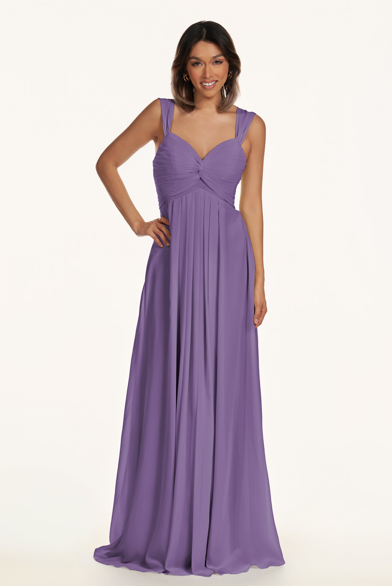 KissDress-Breona Tahiti A Line Chiffon Off the Shoulder Twisted Long Bridesmaid Dress