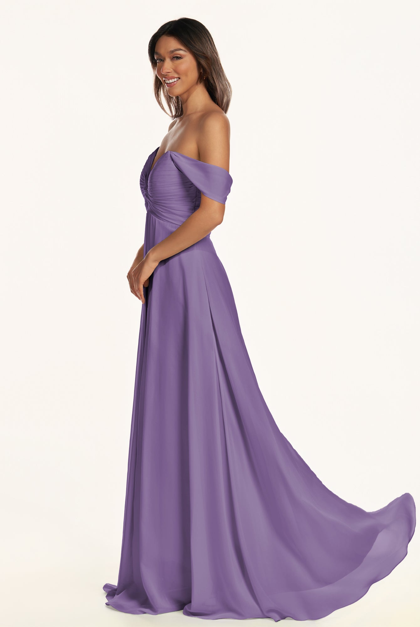 KissDress-Breona Tahiti A Line Chiffon Off the Shoulder Twisted Long Bridesmaid Dress