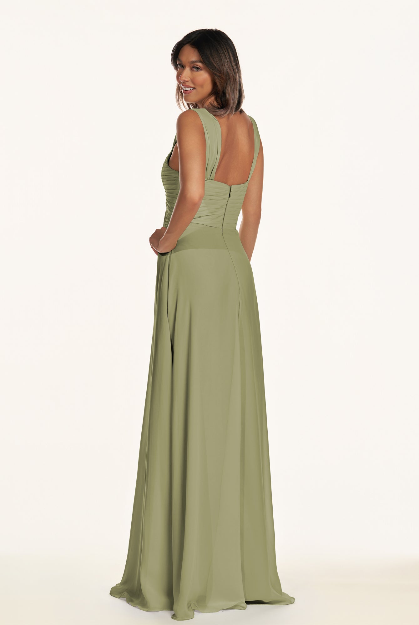 KissDress-Breona Thyme A Line Chiffon Off the Shoulder Twisted Long Bridesmaid Dress