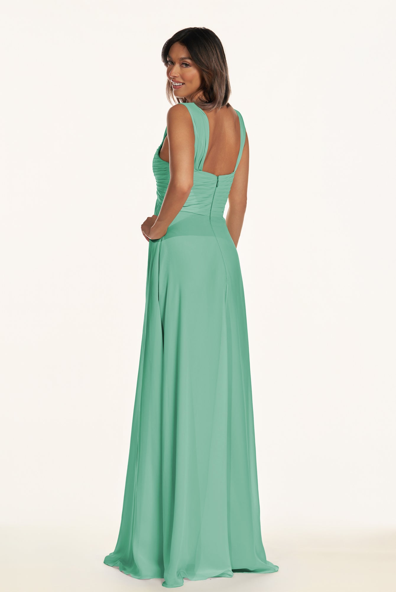 KissDress-Breona Turquoise A Line Chiffon Off the Shoulder Twisted Long Bridesmaid Dress