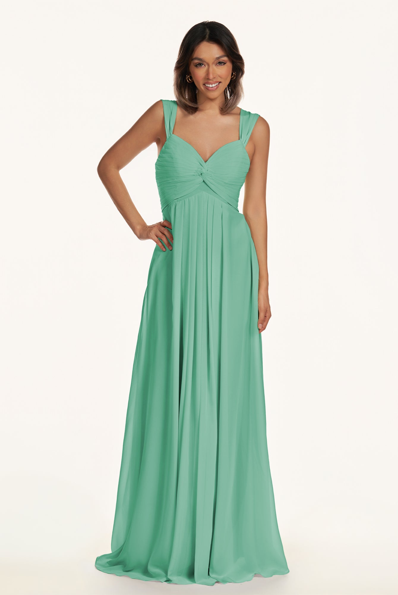 KissDress-Breona Turquoise A Line Chiffon Off the Shoulder Twisted Long Bridesmaid Dress