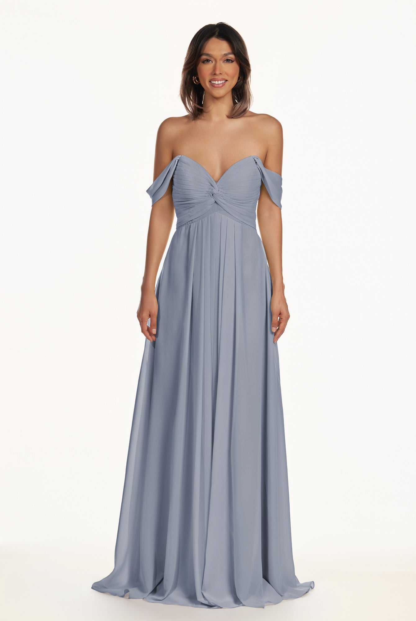 KissDress-Breona Twilight A Line Chiffon Off the Shoulder Twisted Long Bridesmaid Dress