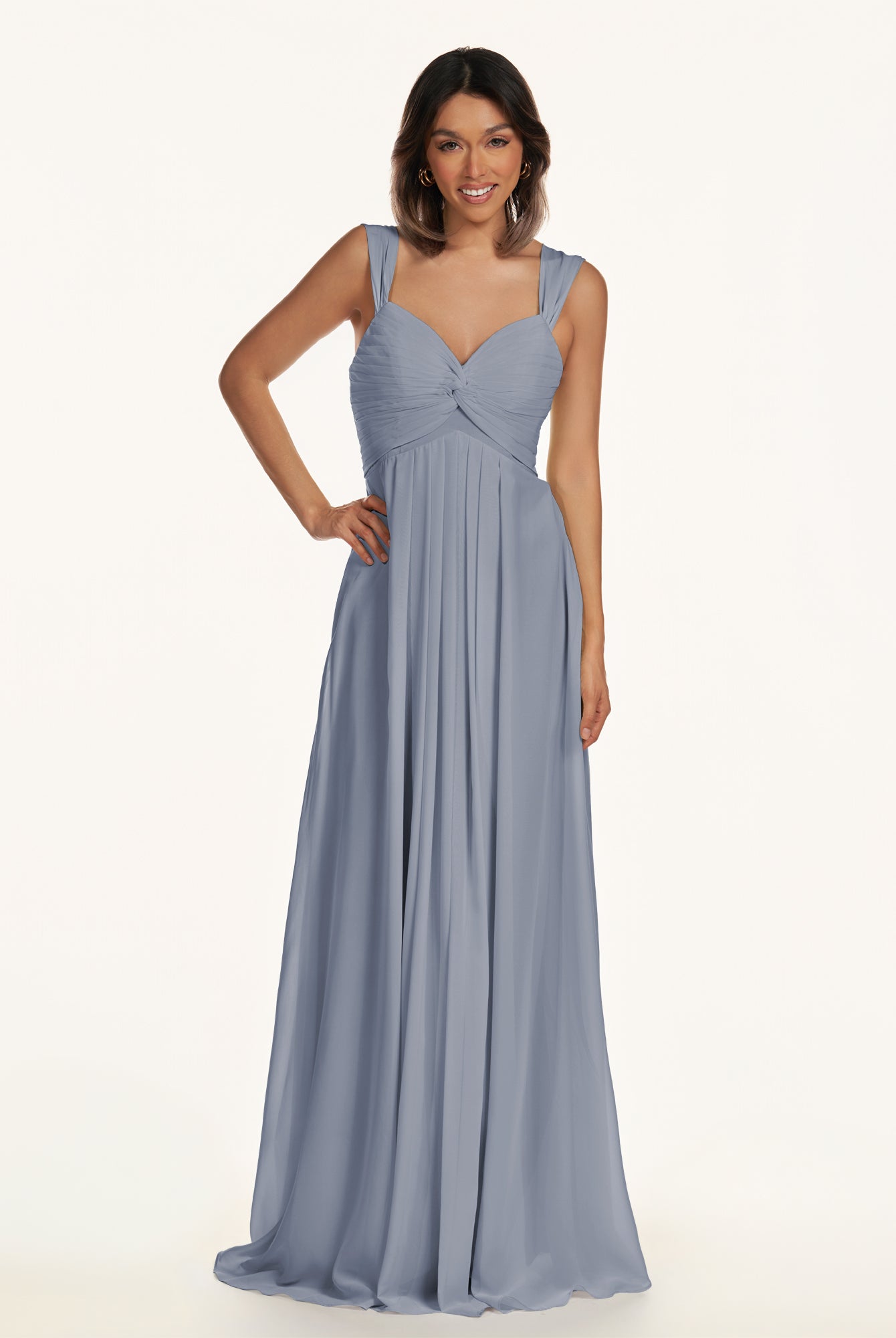 KissDress-Breona Twilight A Line Chiffon Off the Shoulder Twisted Long Bridesmaid Dress