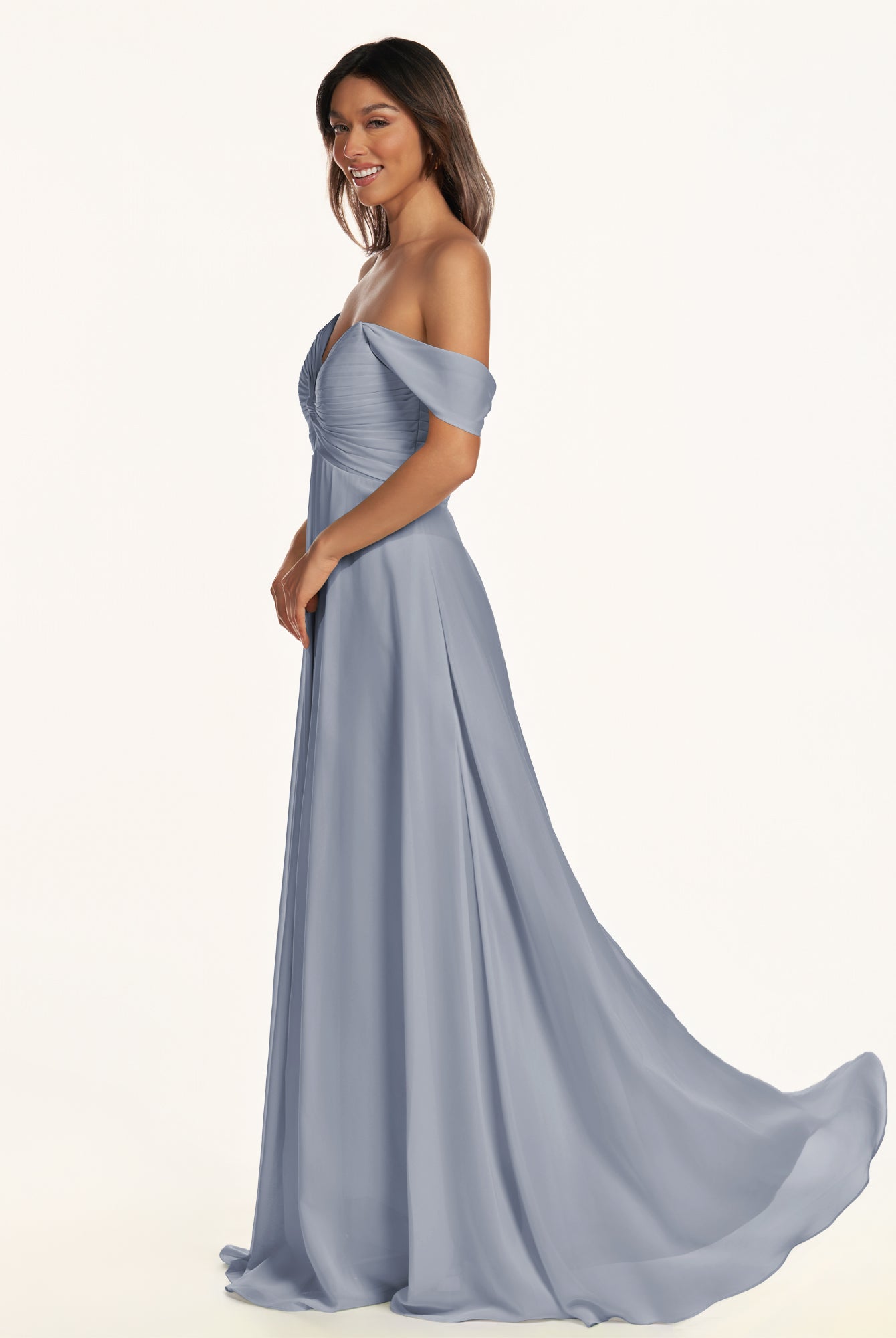 KissDress-Breona Twilight A Line Chiffon Off the Shoulder Twisted Long Bridesmaid Dress