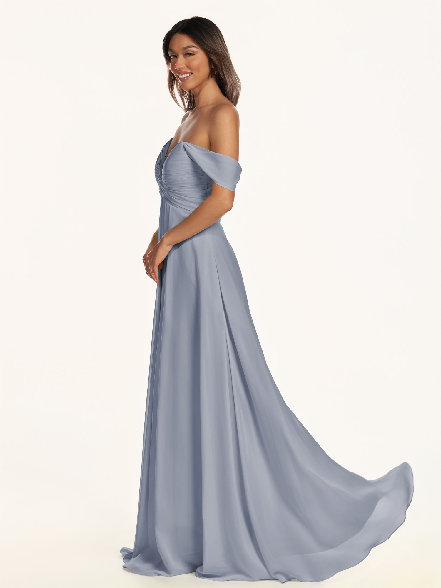 KissDress-Breona Twilight A Line Chiffon Off the Shoulder Twisted Long Bridesmaid Dress