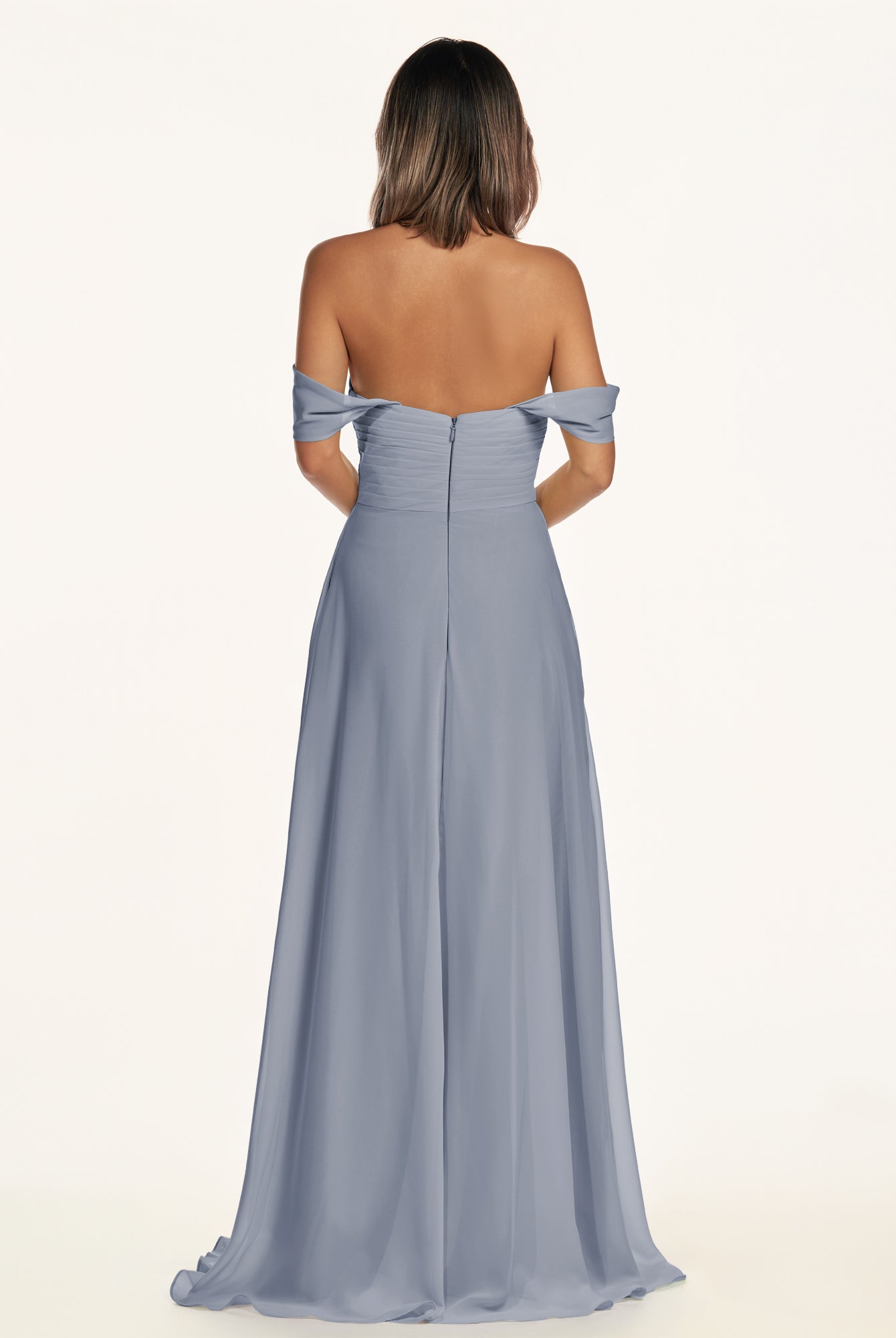 KissDress-Breona Twilight A Line Chiffon Off the Shoulder Twisted Long Bridesmaid Dress