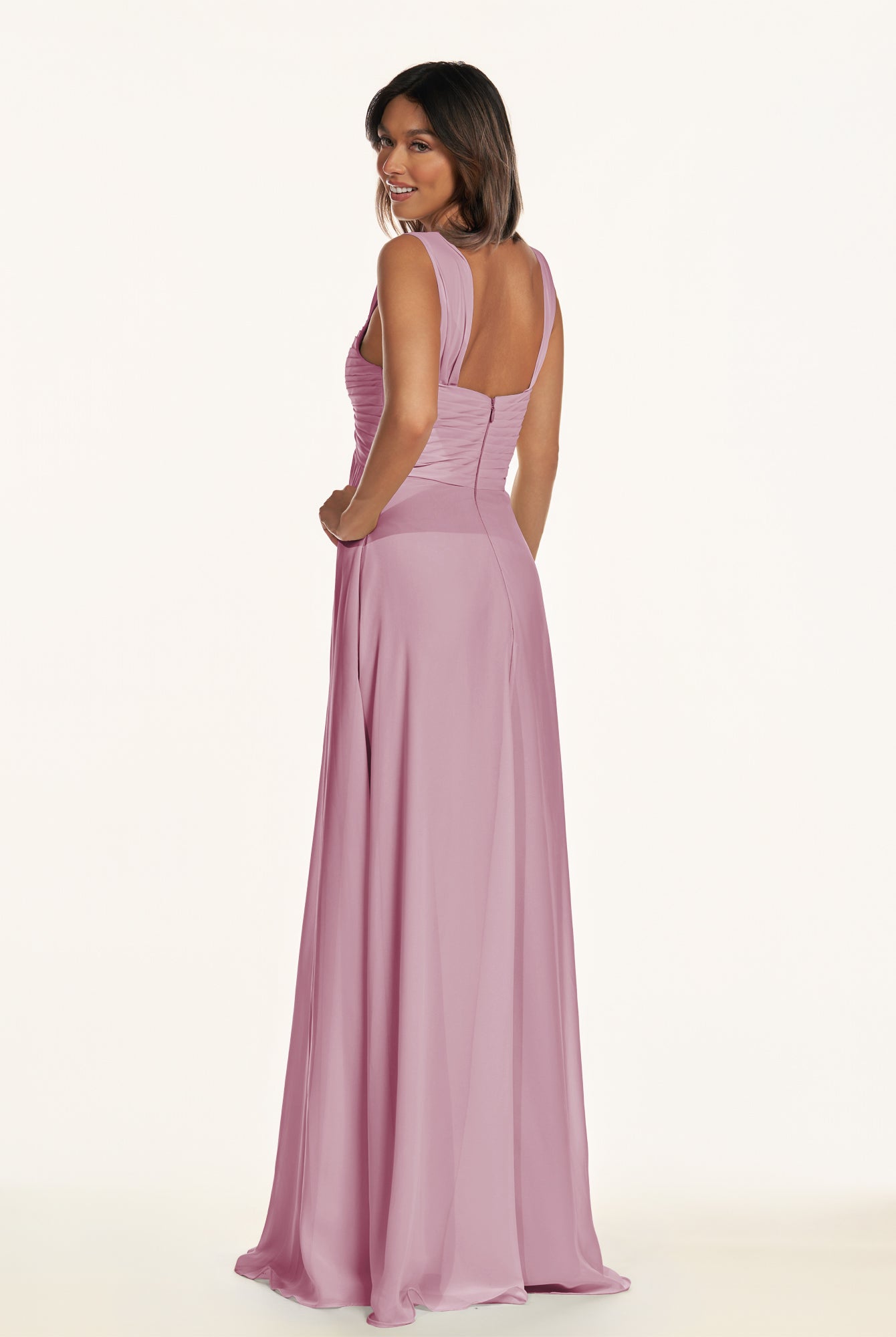 KissDress-Breona Vintage Mauve A Line Chiffon Off the Shoulder Twisted Long Bridesmaid Dress