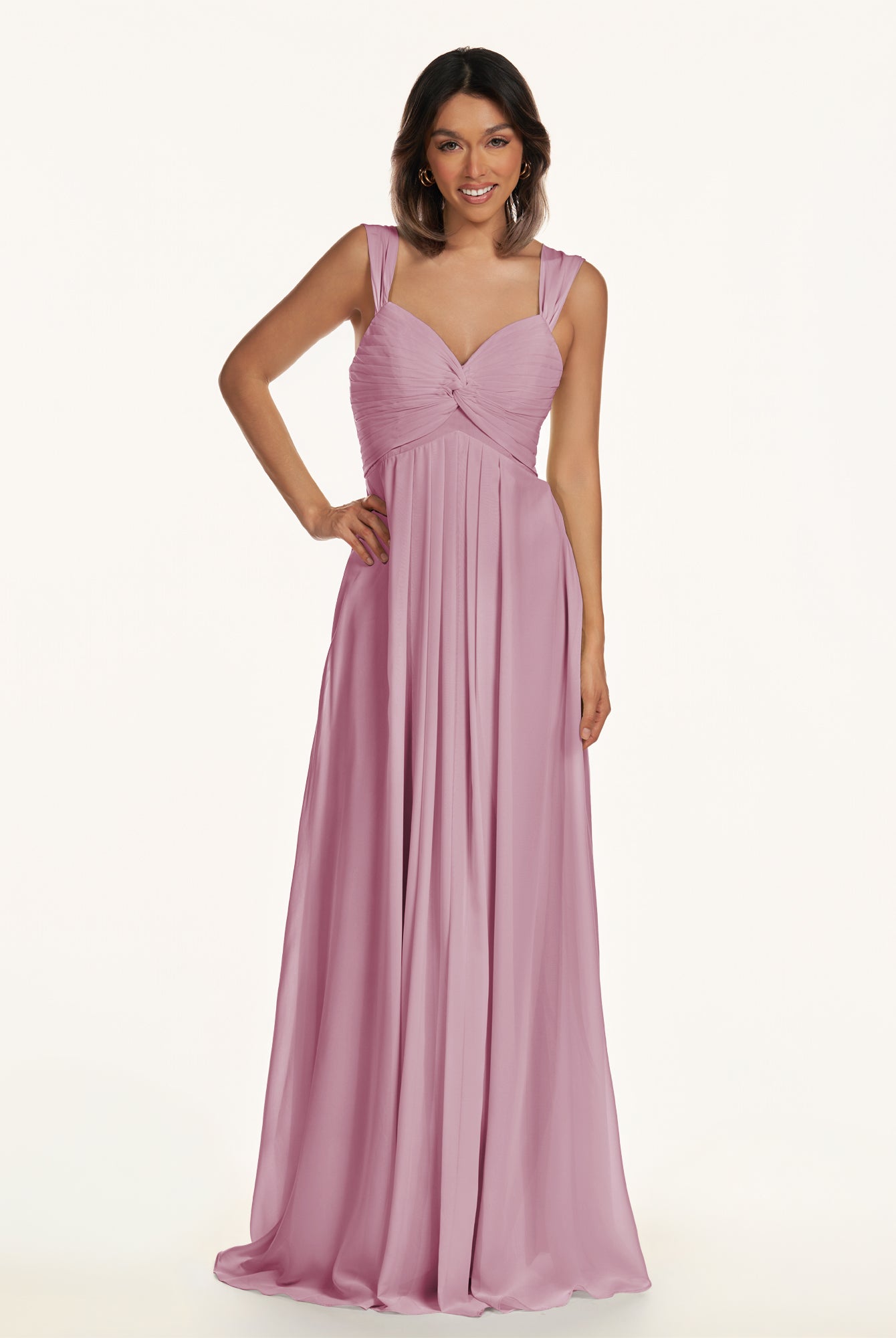 KissDress-Breona Vintage Mauve A Line Chiffon Off the Shoulder Twisted Long Bridesmaid Dress