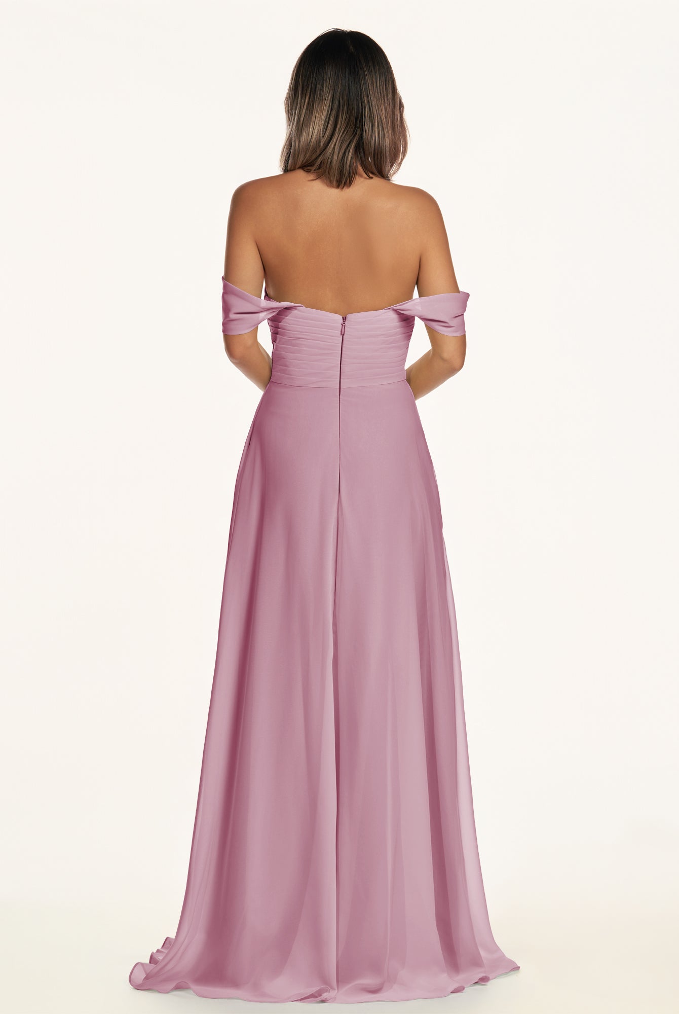 KissDress-Breona Vintage Mauve A Line Chiffon Off the Shoulder Twisted Long Bridesmaid Dress