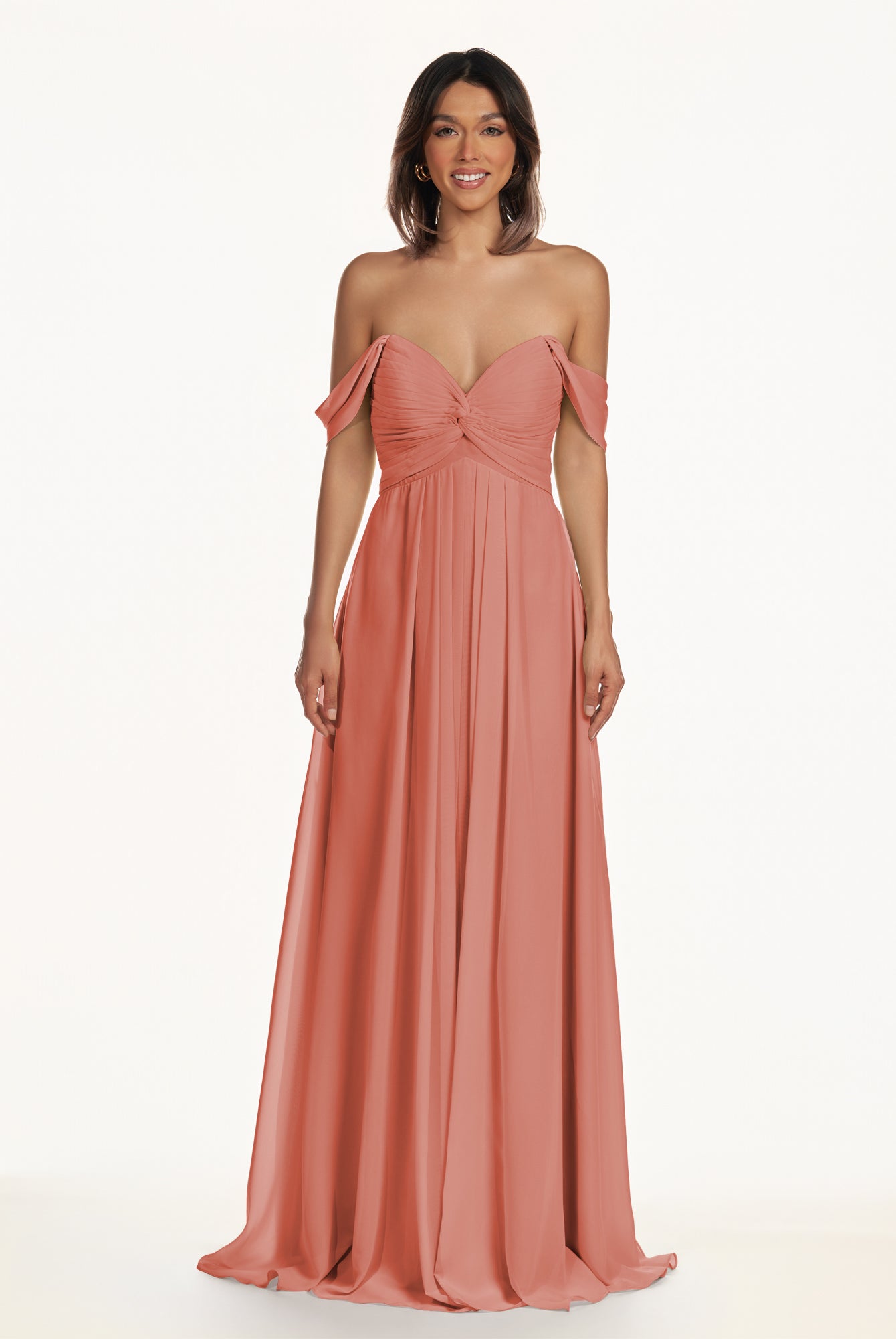 KissDress-Breona Wild Rose A Line Chiffon Off the Shoulder Twisted Long Bridesmaid Dress
