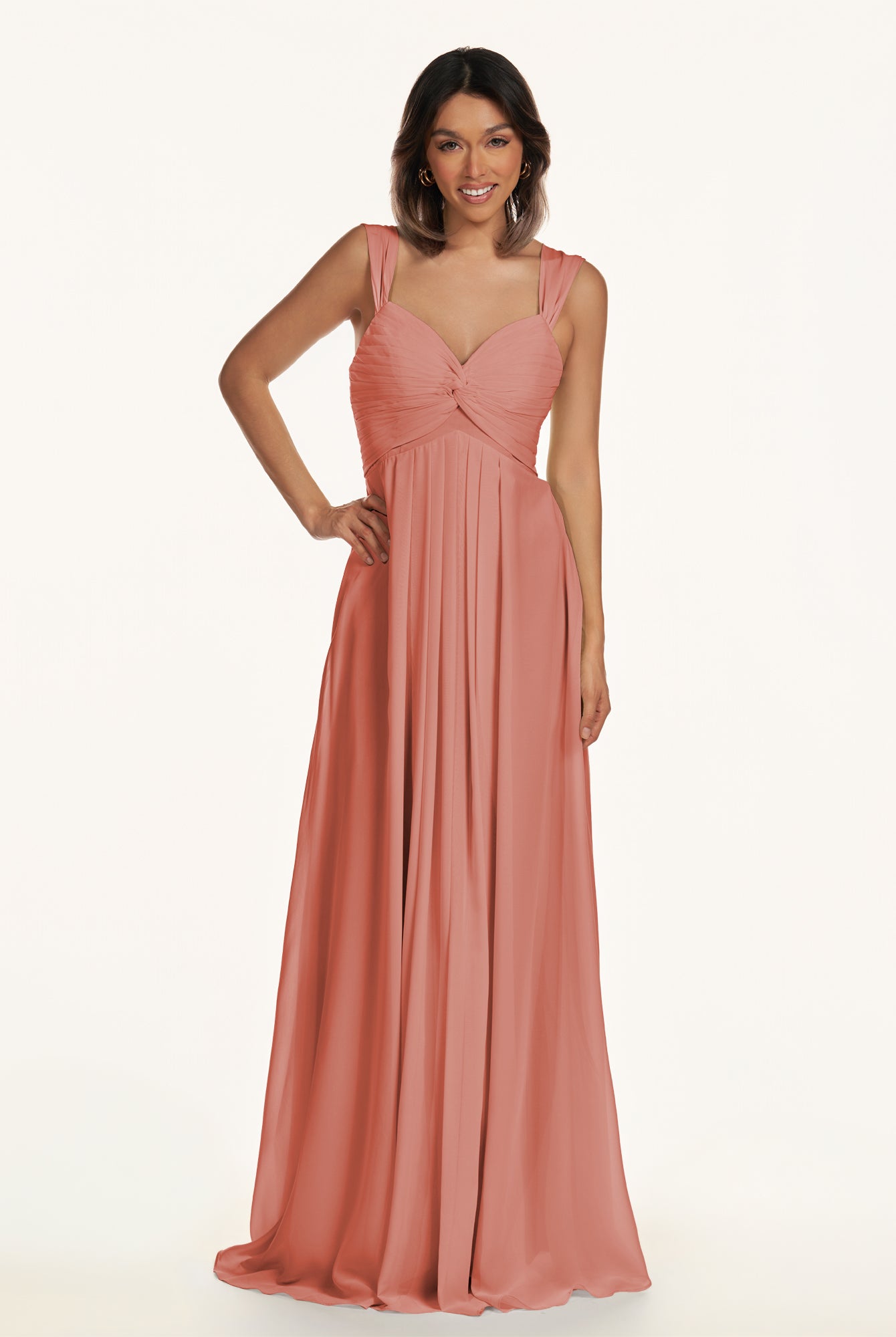 KissDress-Breona Wild Rose A Line Chiffon Off the Shoulder Twisted Long Bridesmaid Dress