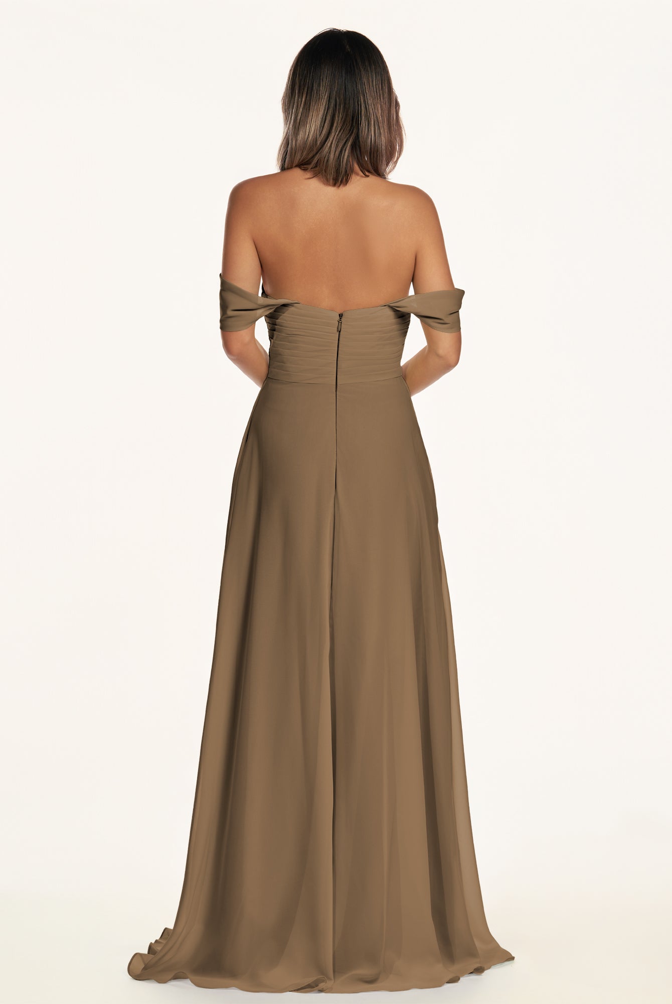 KissDress-Breona Willow Green A Line Chiffon Off the Shoulder Twisted Long Bridesmaid Dress