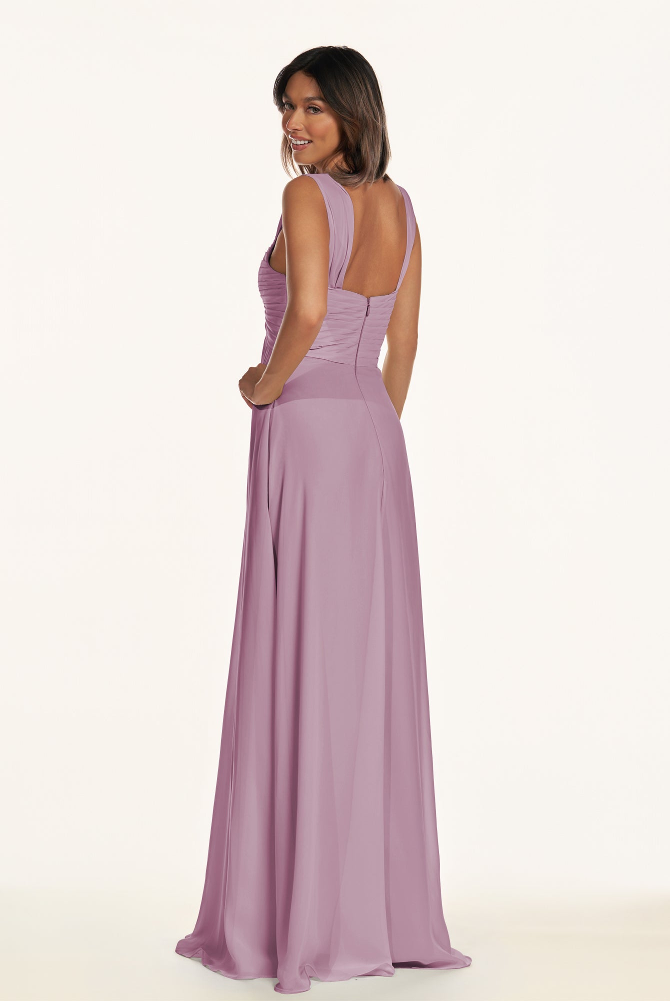 KissDress-Breona Wisteria A Line Chiffon Off the Shoulder Twisted Long Bridesmaid Dress