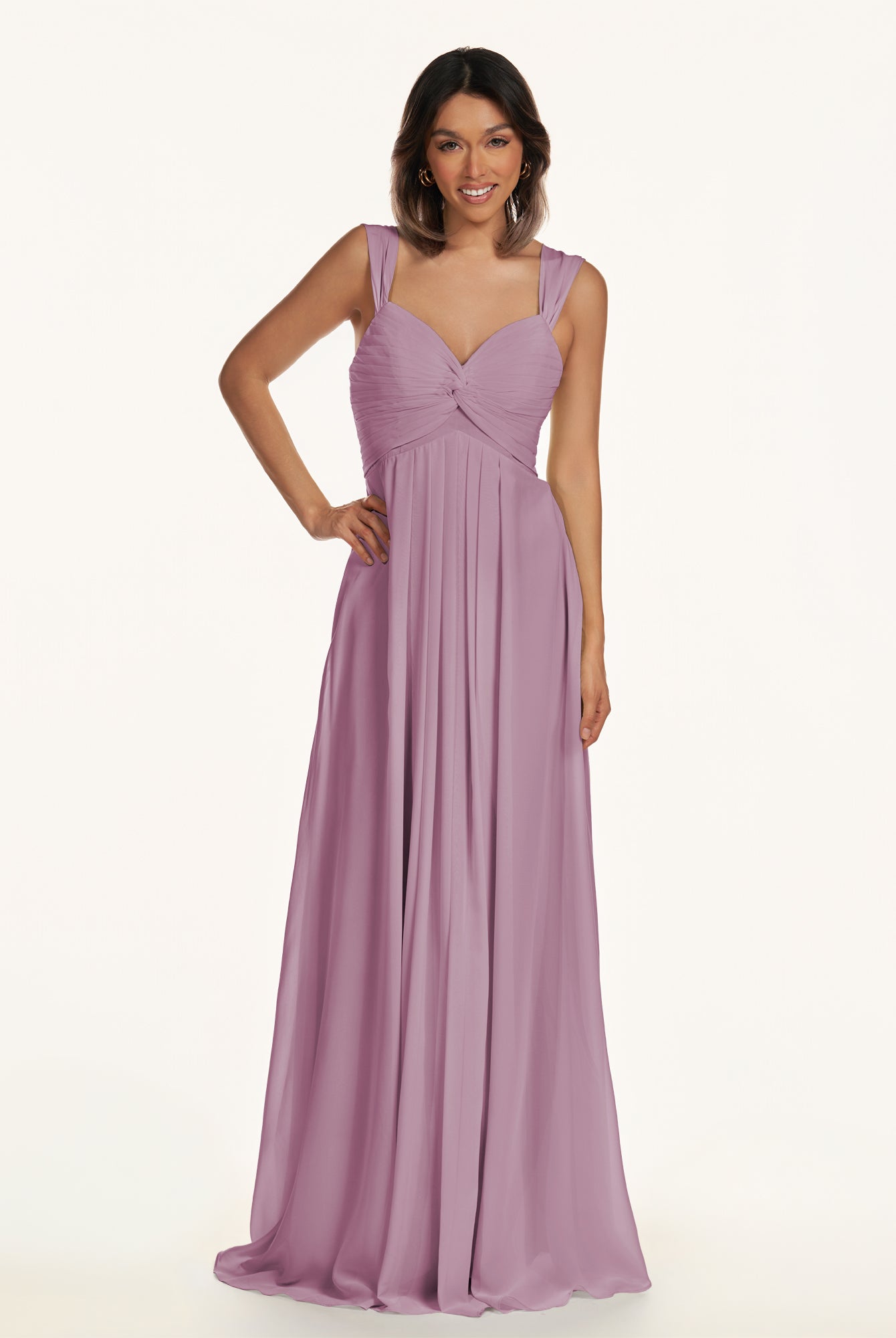 KissDress-Breona Wisteria A Line Chiffon Off the Shoulder Twisted Long Bridesmaid Dress
