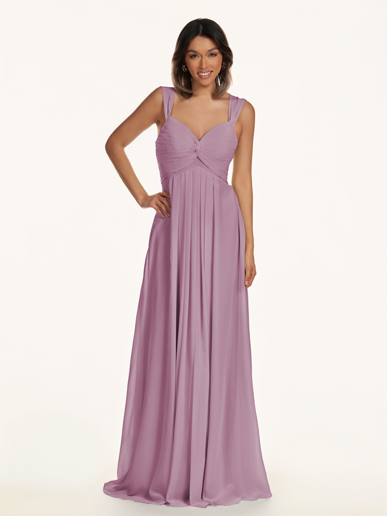 KissDress-Breona Wisteria A Line Chiffon Off the Shoulder Twisted Long Bridesmaid Dress